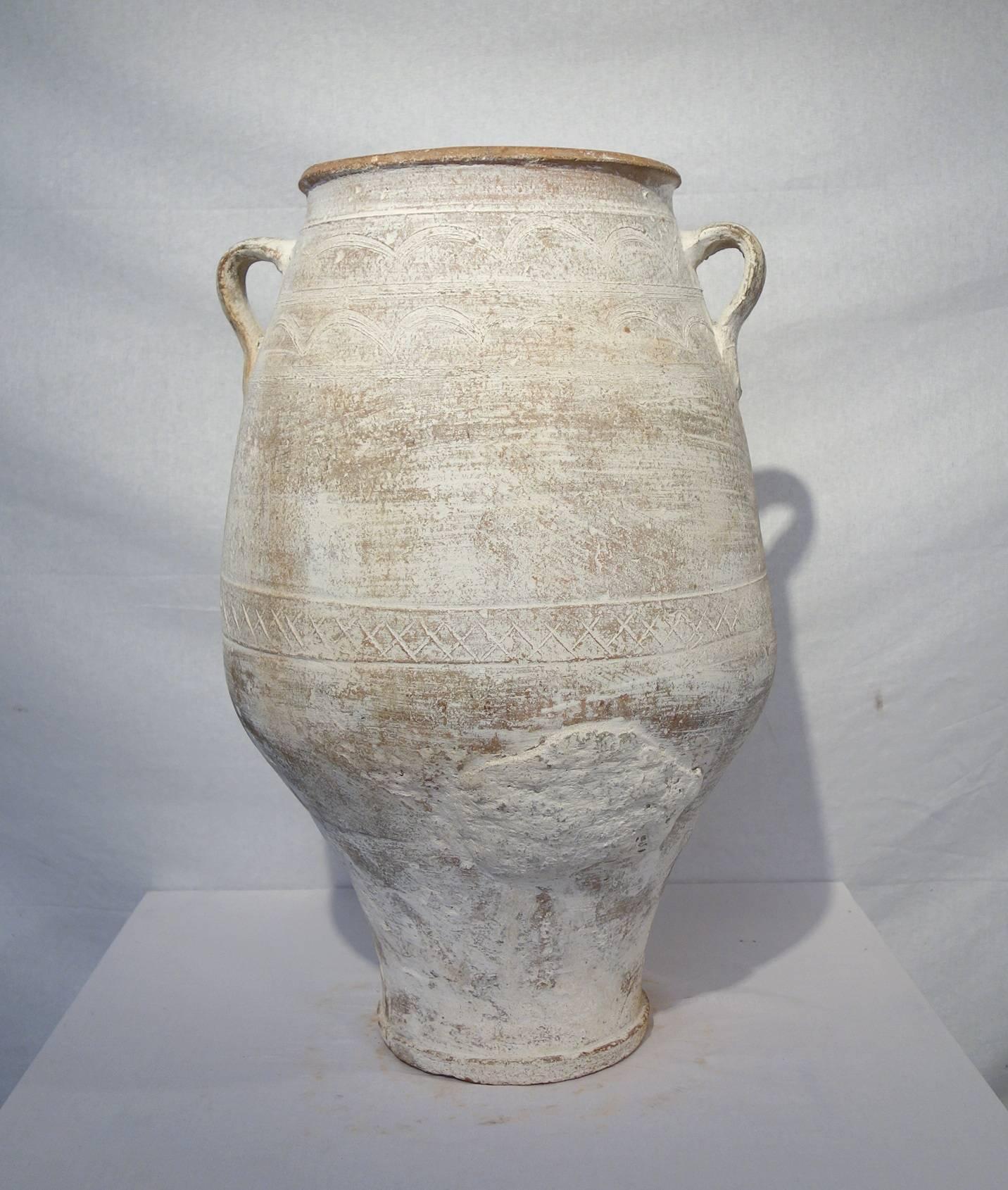 19th Century Mediterranean Terracotta Water Amphora Jar, White Patina, Pair 3