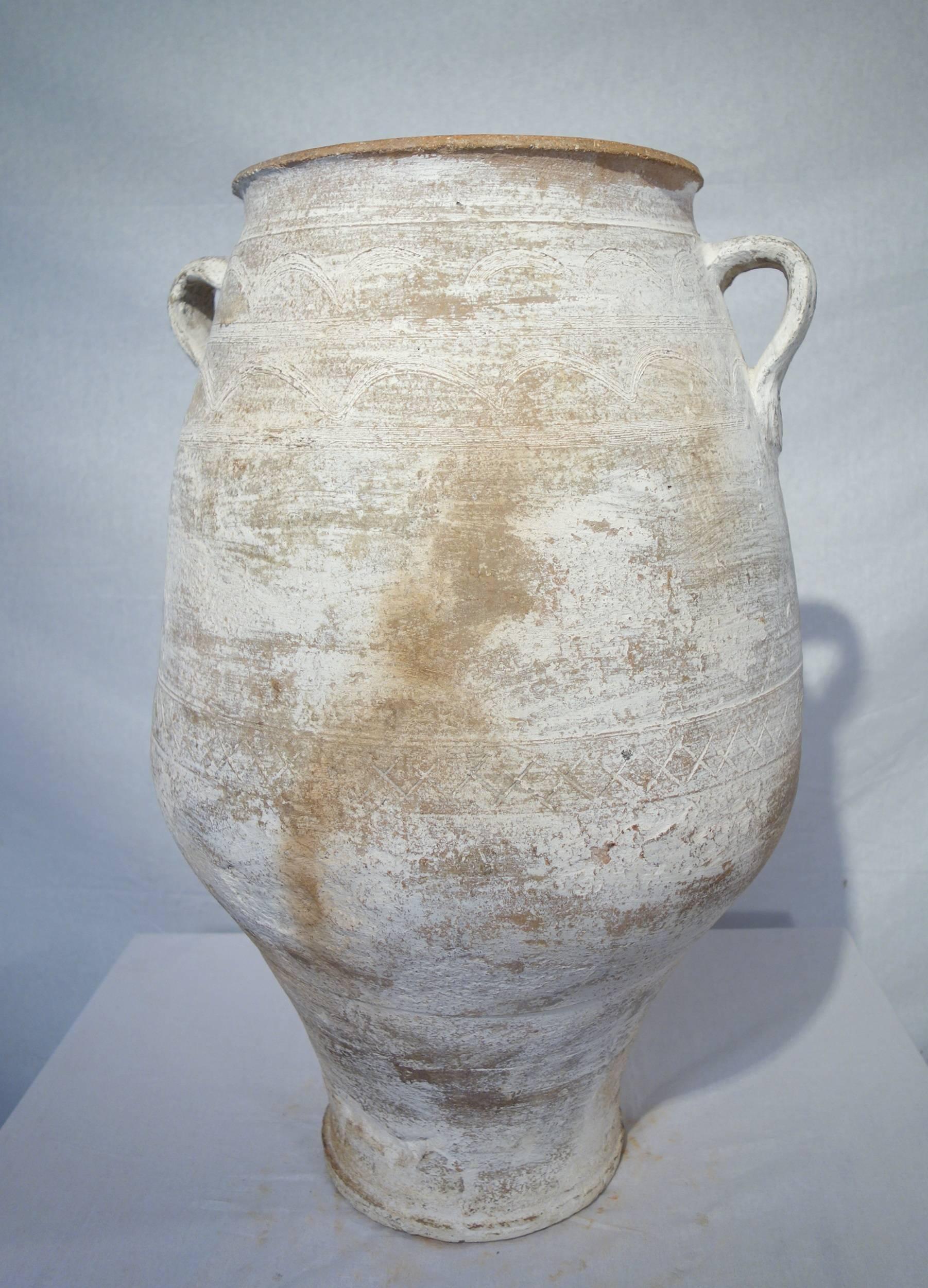 19th Century Mediterranean Terracotta Water Amphora Jar, White Patina, Pair 5