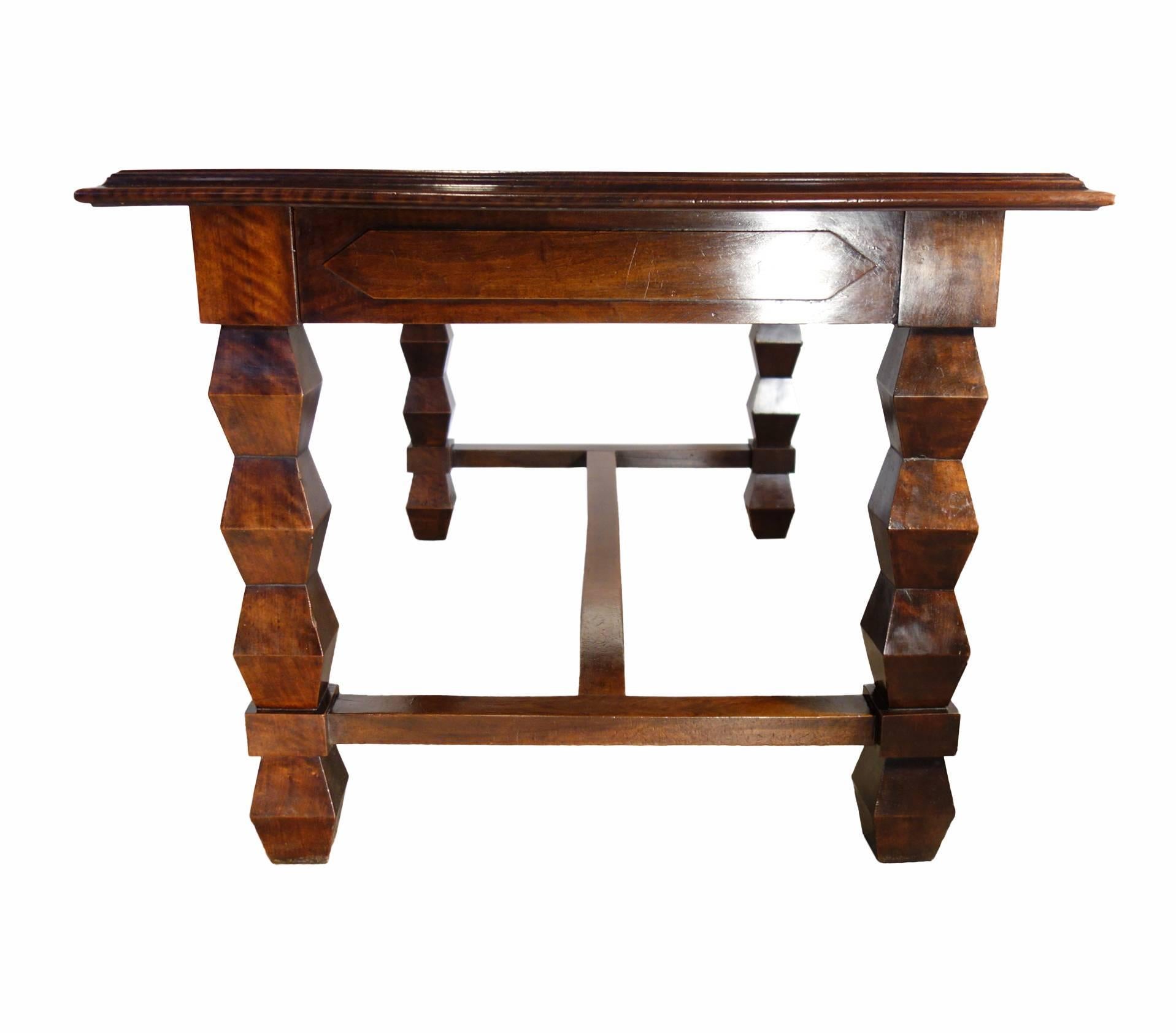 Mid-Century Italian Table/Desk with Geometric Legs in Walnut, 1940s 3