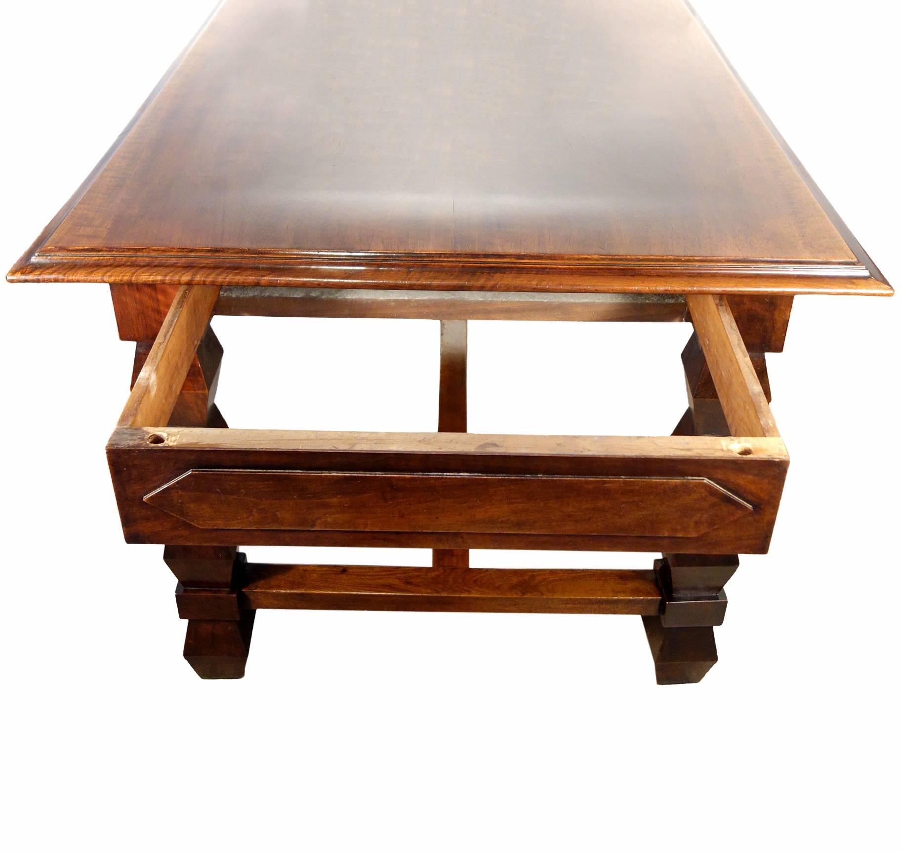 Mid-Century Italian Table/Desk with Geometric Legs in Walnut, 1940s 5