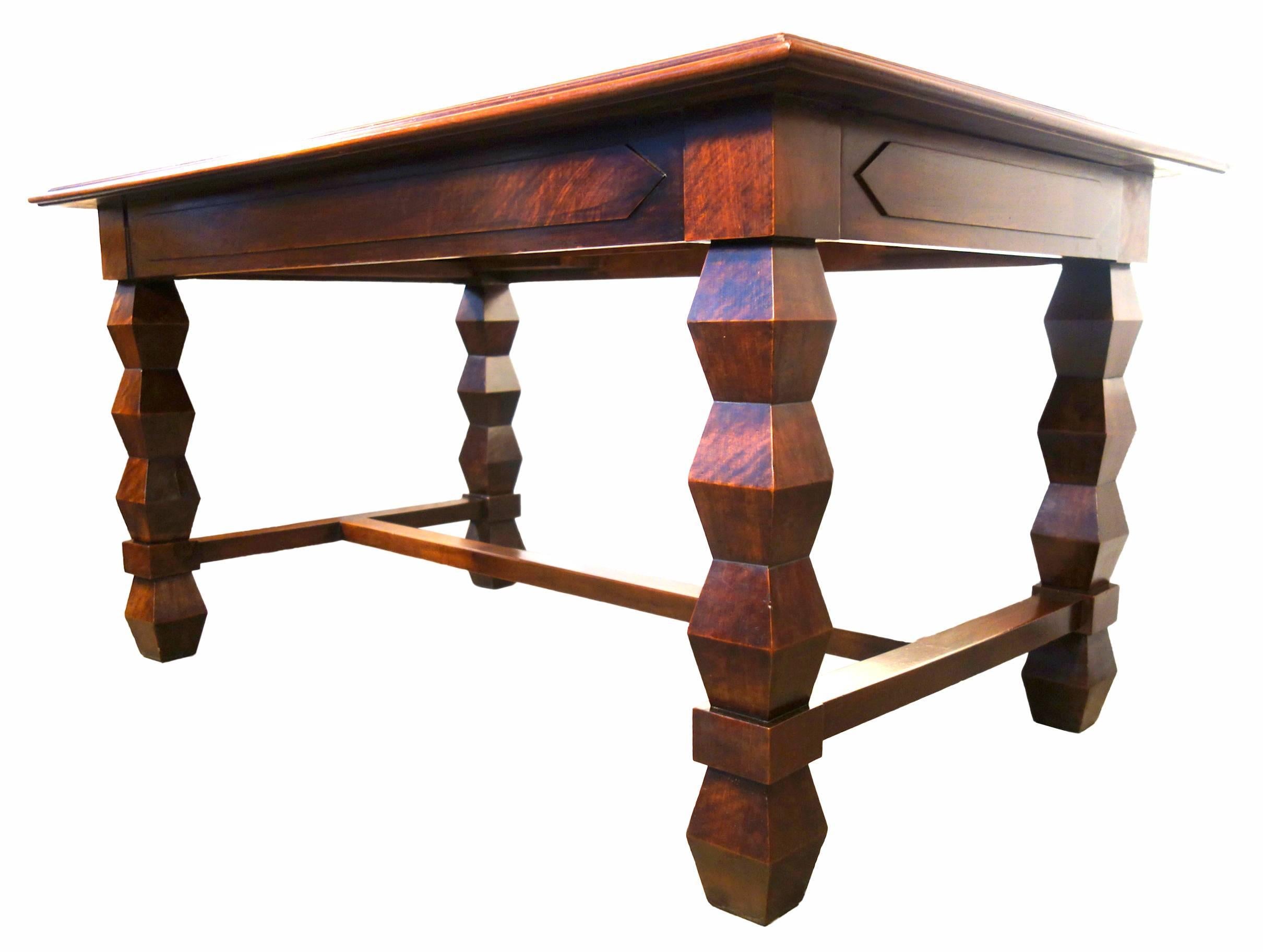 Mid-Century Modern Mid-Century Italian Table/Desk with Geometric Legs in Walnut, 1940s