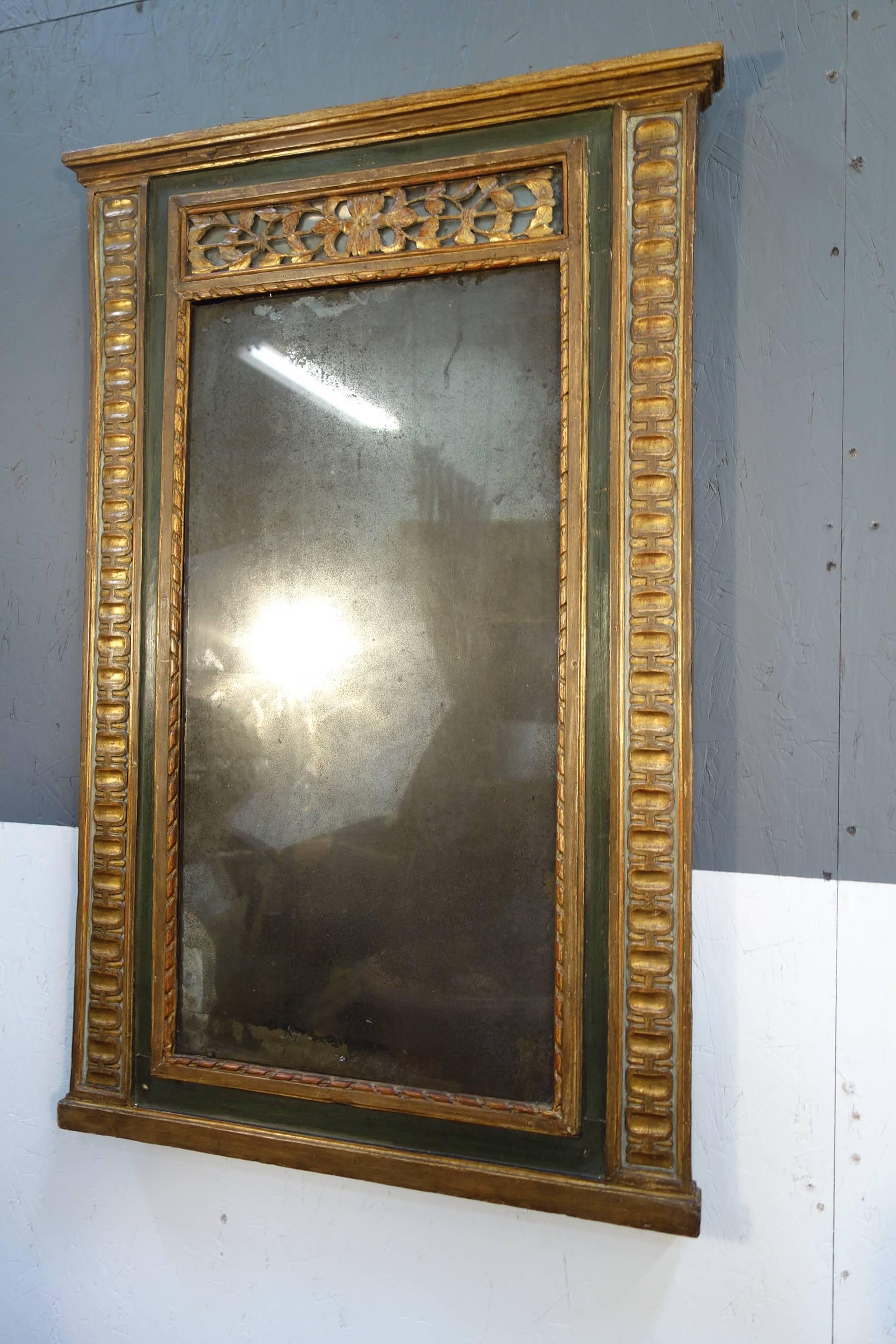 Antique Italian Gold Gilded and Painted Mirror, Early 1800s 1