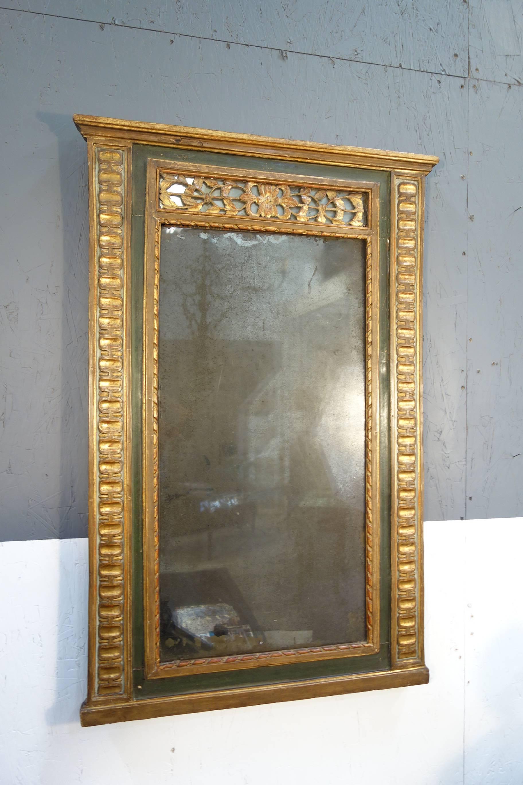 Antique Italian Gold Gilded and Painted Mirror, Early 1800s 2