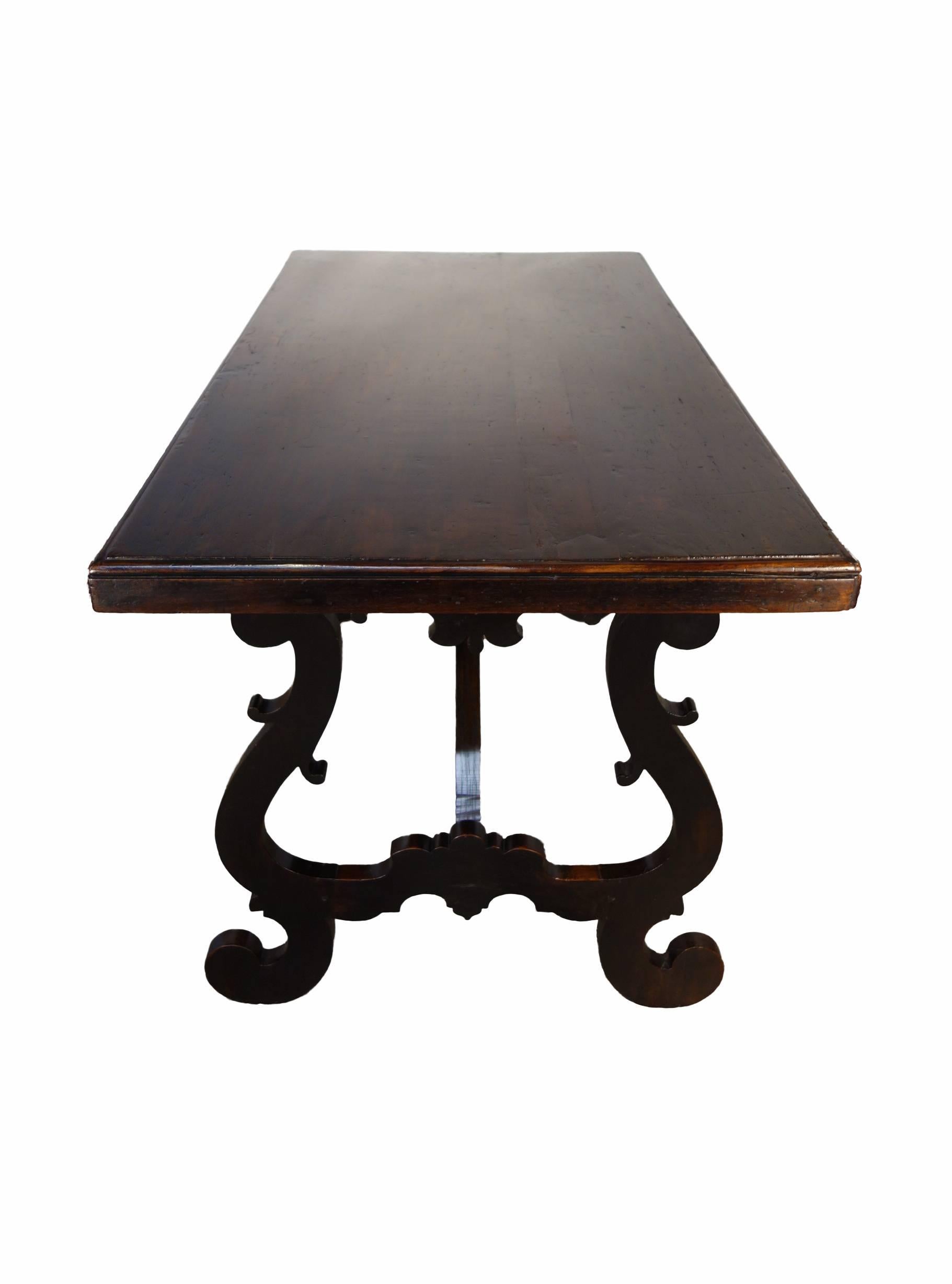 Renaissance 17th Century Tuscan Refectory Style Walnut Table with Lyre Legs