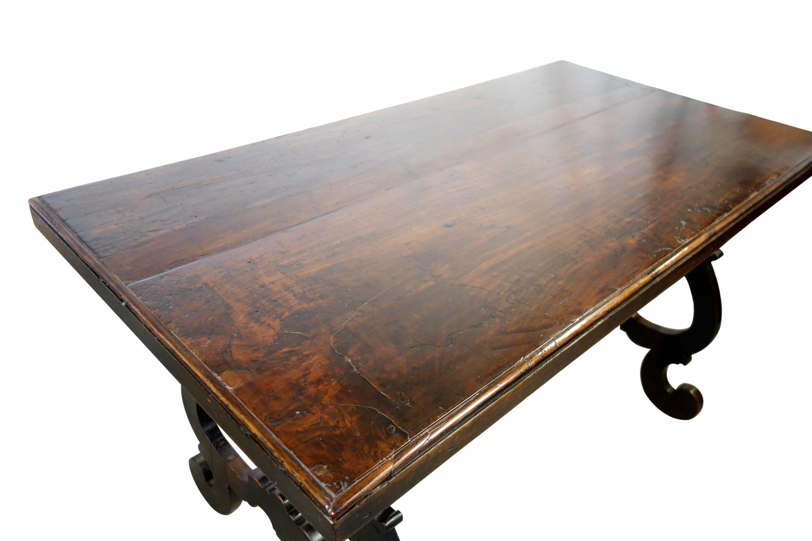 17th Century Tuscan Refectory Style Walnut Table with Lyre Legs 2