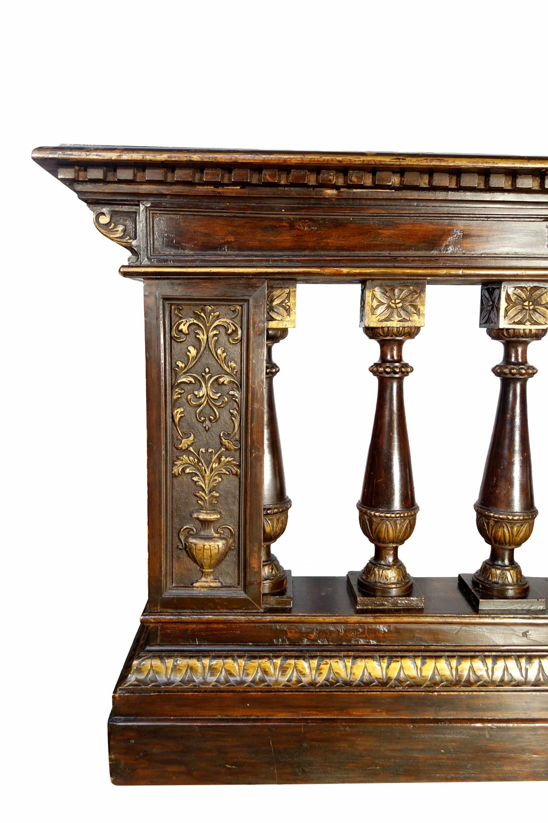 19th Century Italian Balustrade with Renaissance Carvings and Gold Gilt Ca 1850 1