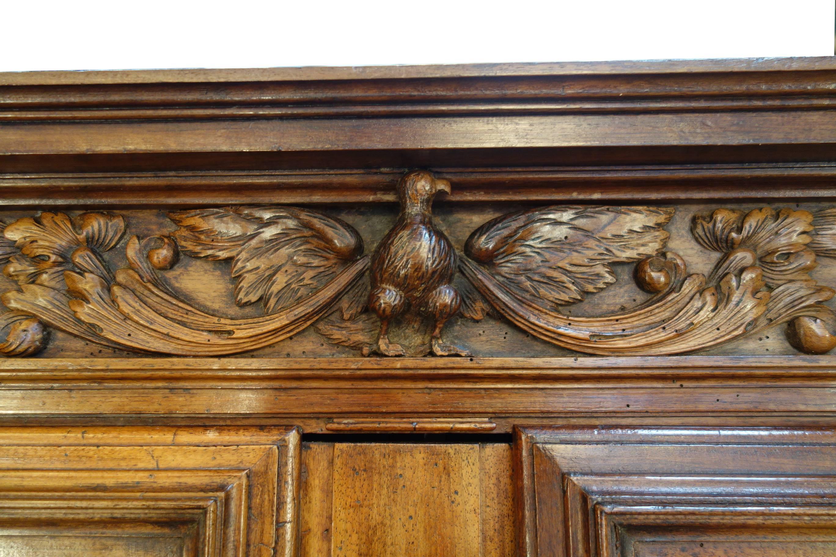18th Century Antique Italian Double Credenza Hutch, Solid and Carved Walnut In Excellent Condition In Encinitas, CA