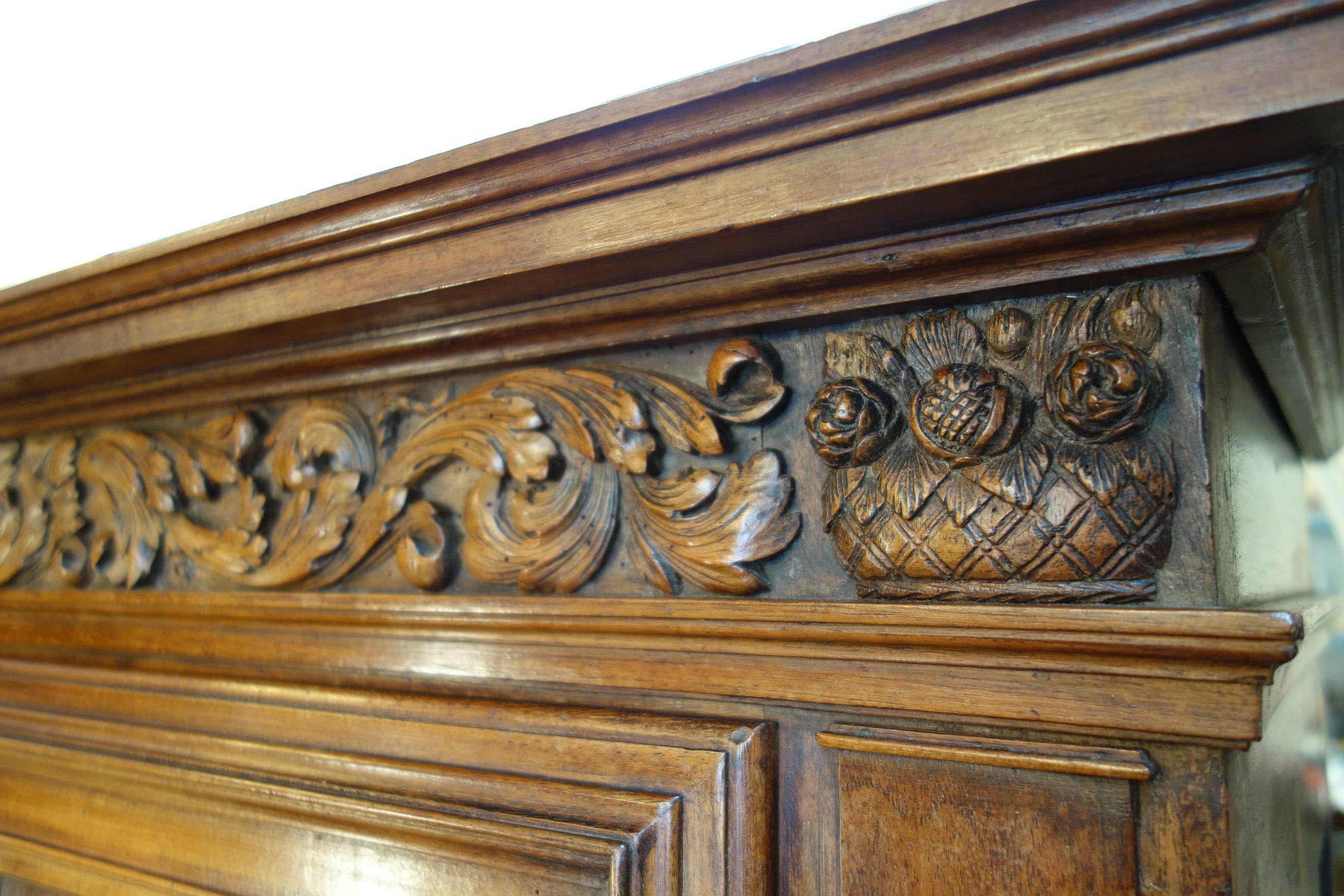 18th Century Antique Italian Double Credenza Hutch, Solid and Carved Walnut 1
