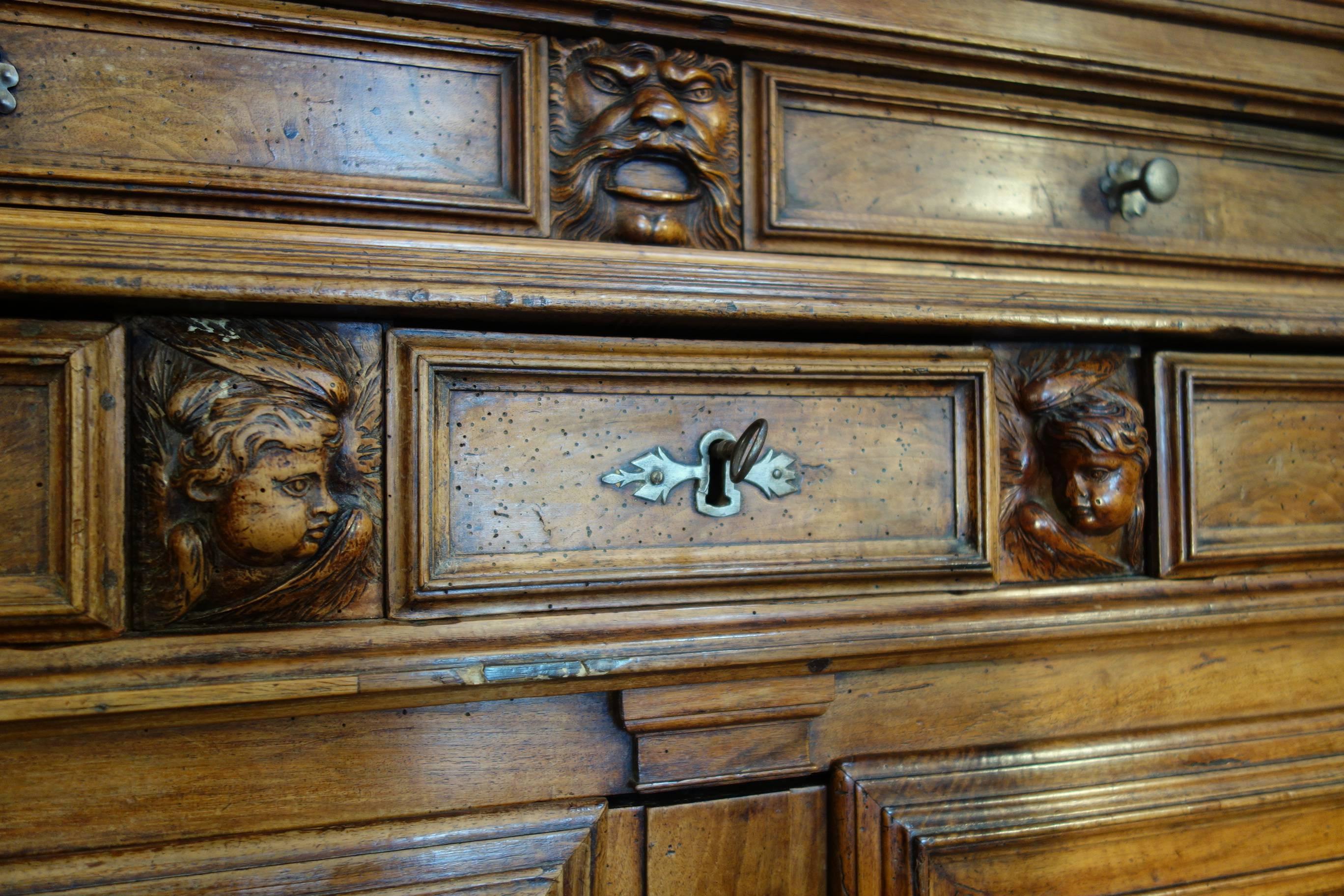 18th Century Antique Italian Double Credenza Hutch, Solid and Carved Walnut 5