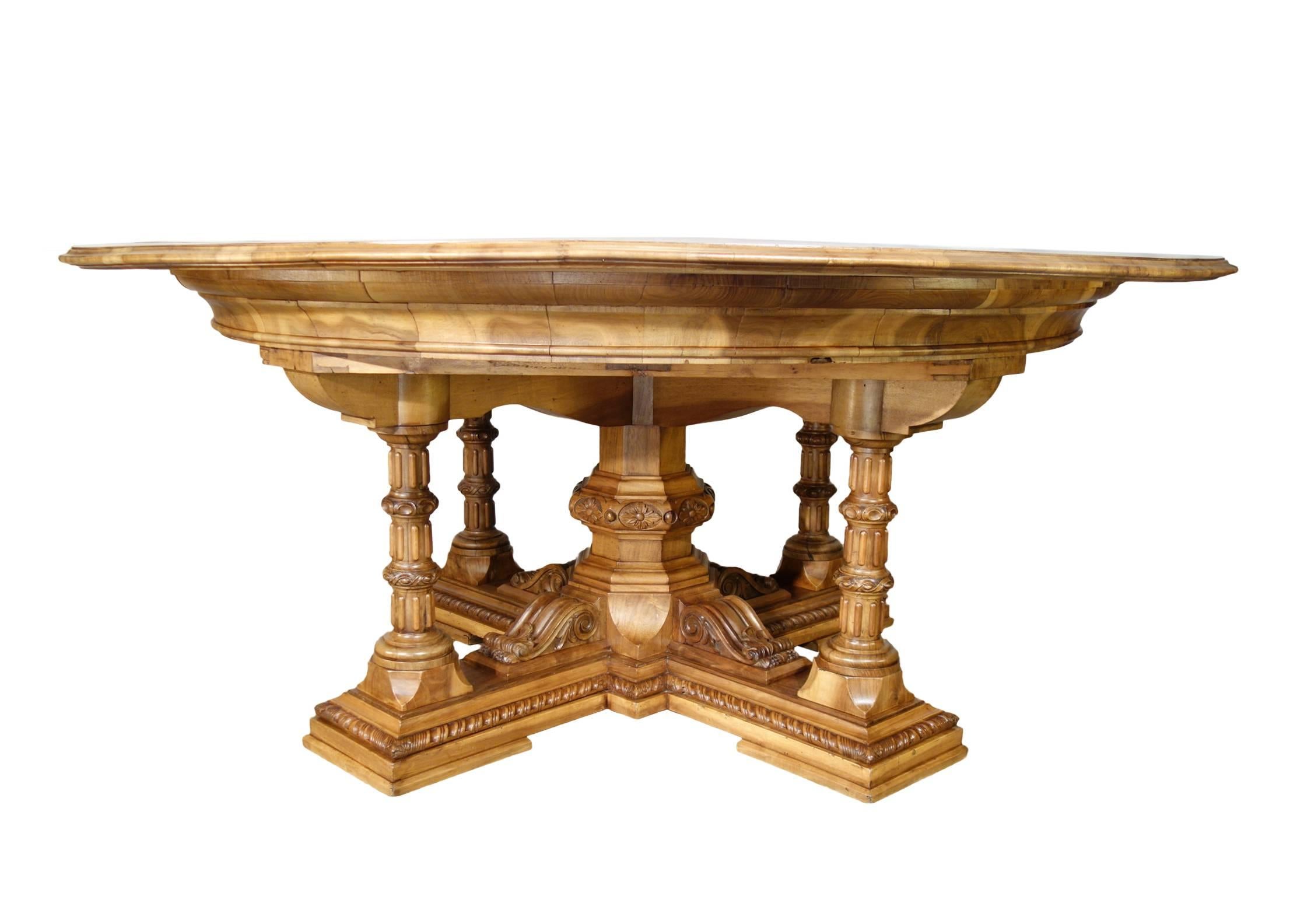 Hand-Carved Primo Collection Antique Italian Renaissance Extendable Dining Table Ca 1880