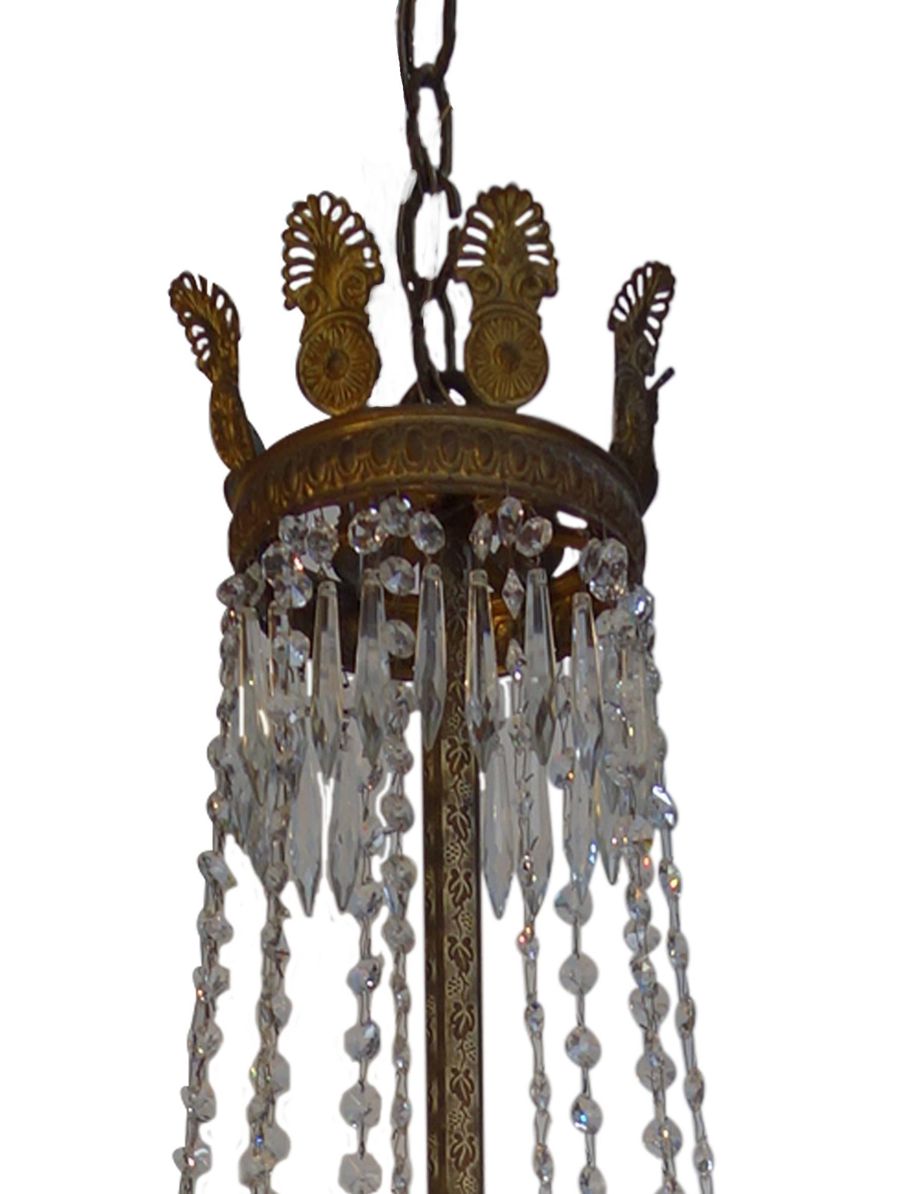 Antique Italian Empire Style Crystal and Brass 12-Light Chandelier, circa 1860 4