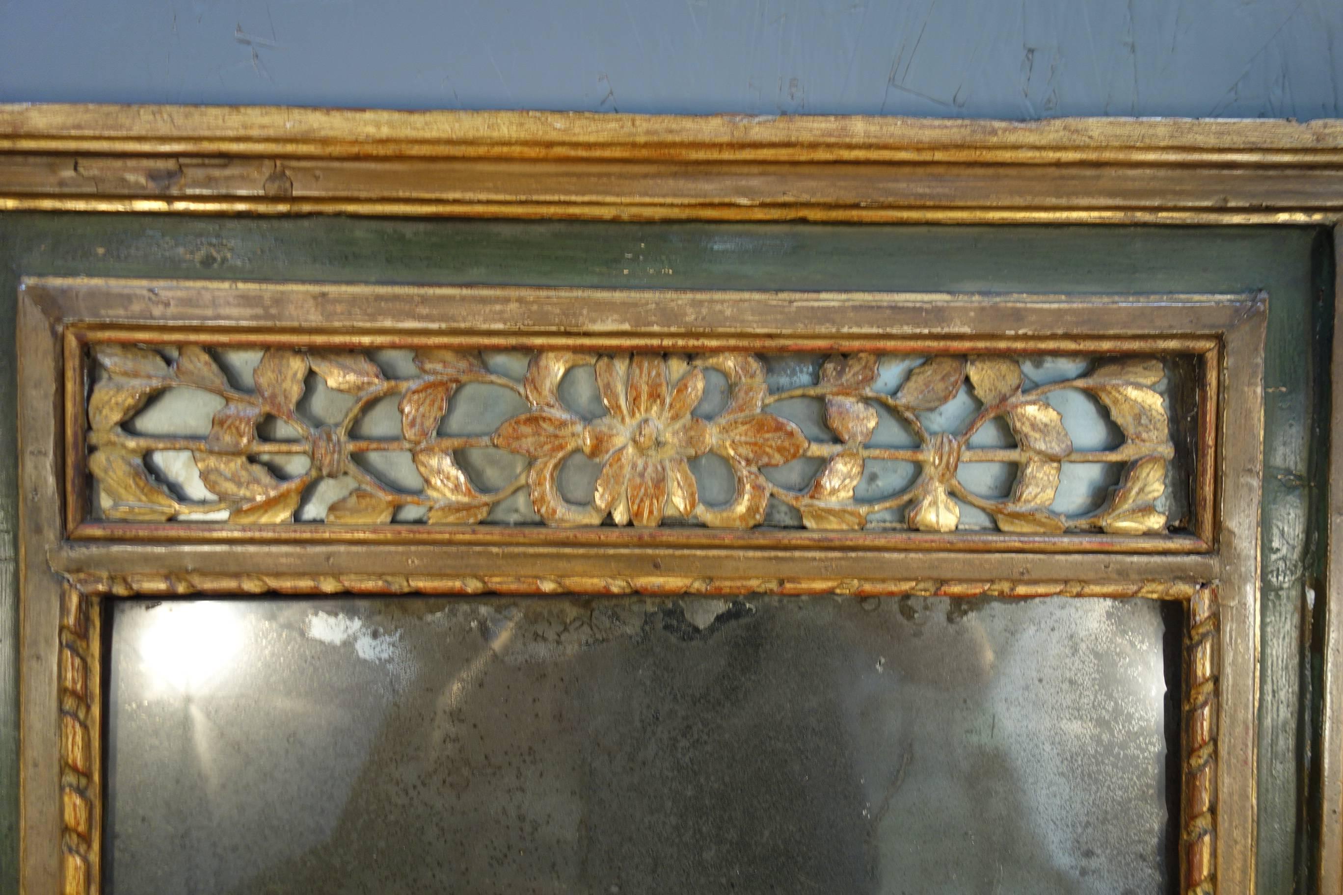 Antique Italian Louis XV Gold Gilded and Painted Mirror on Carved Walnut 1820 In Good Condition In Encinitas, CA