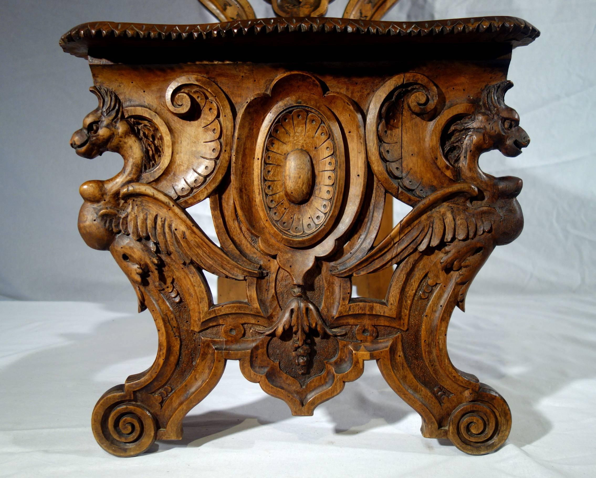 Hand-Carved 19th Century Antique Italian Hand Carved Sgabello Chair by Valentino Besarel