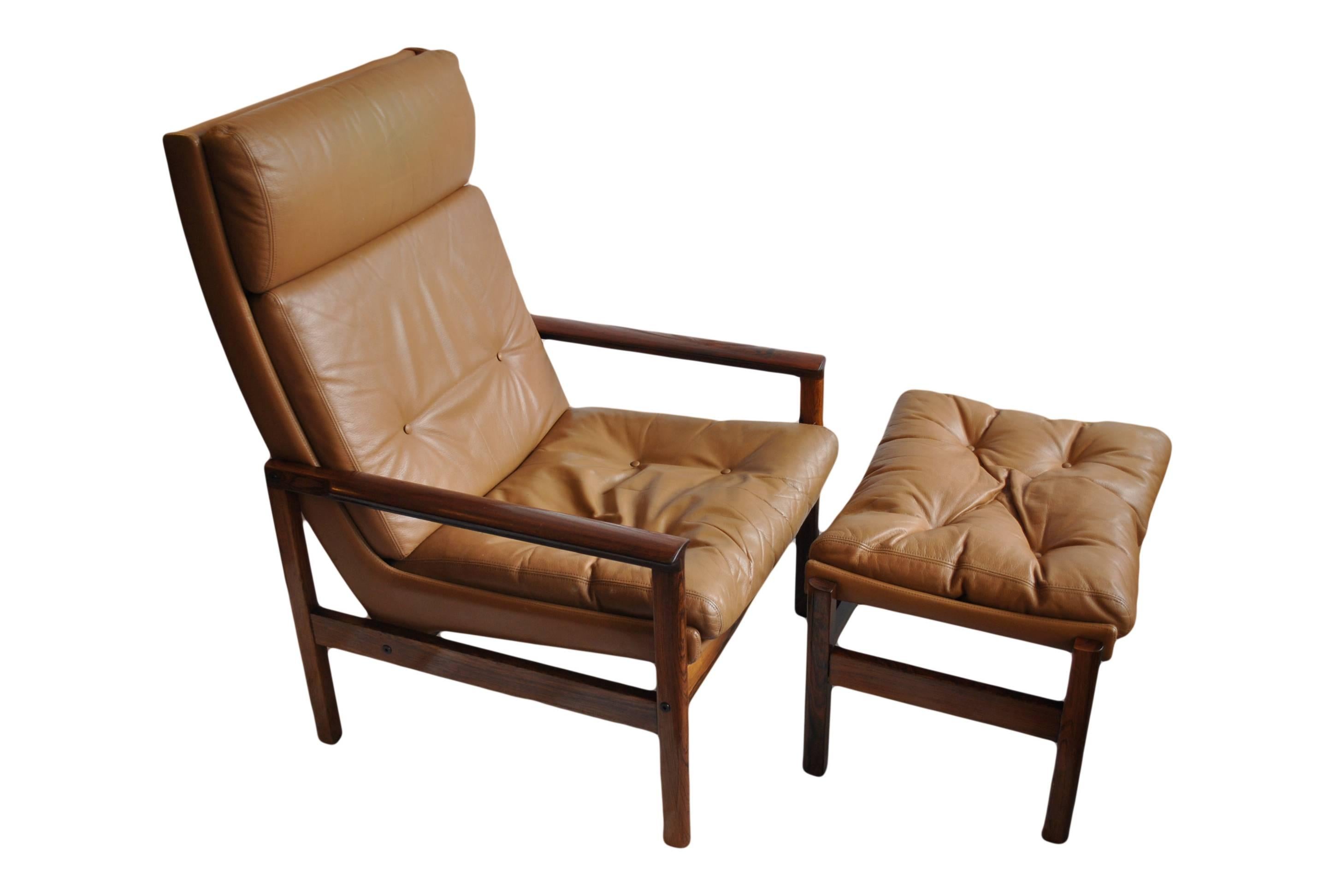 Norwegian Mid-Century leather armchair and ottoman.