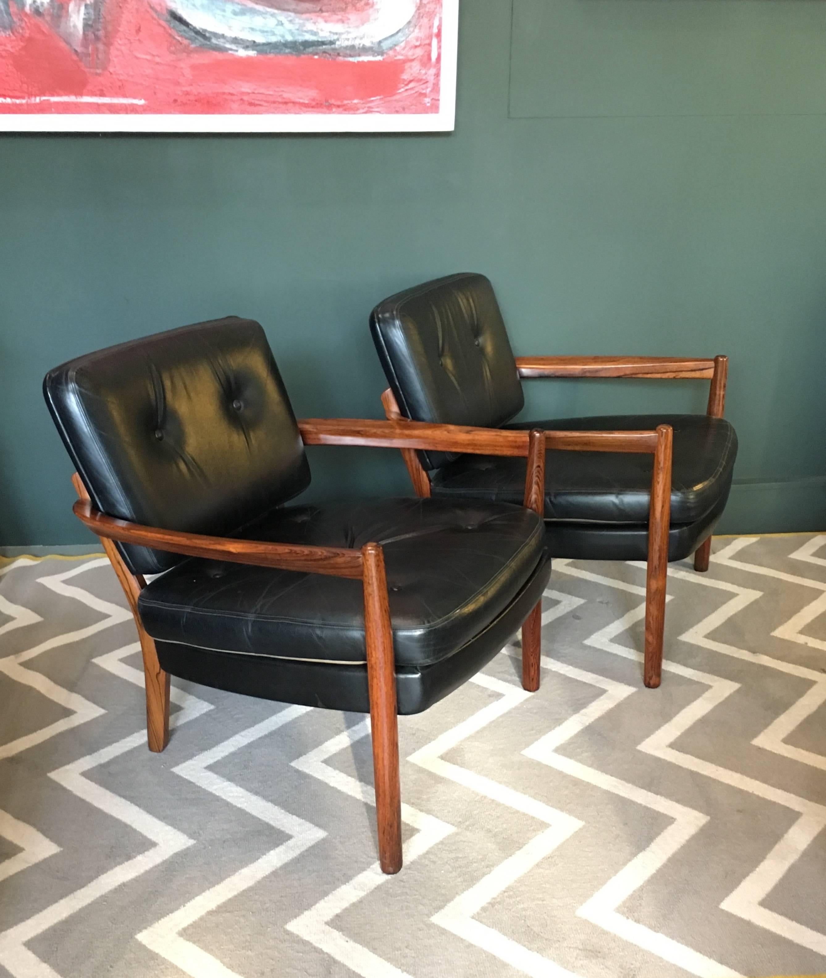 Scandinavian Pair of Nordic Midcentury Rosewood Lounge Chairs