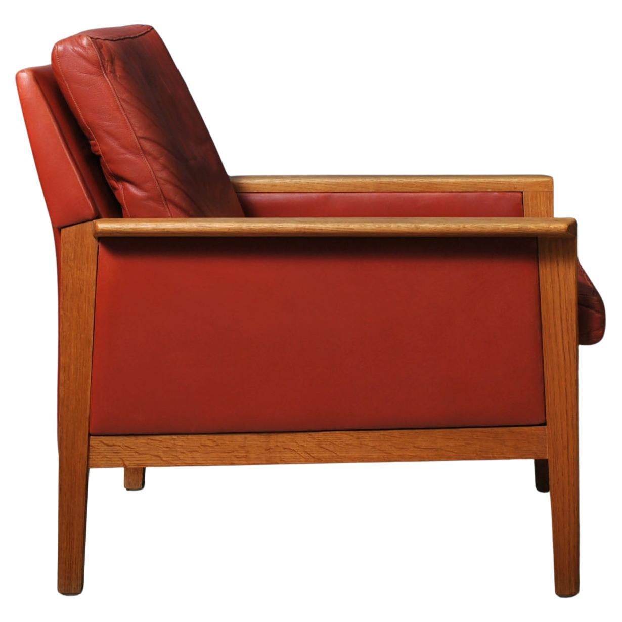 Danish Oak & Leather Lounge Club Chair