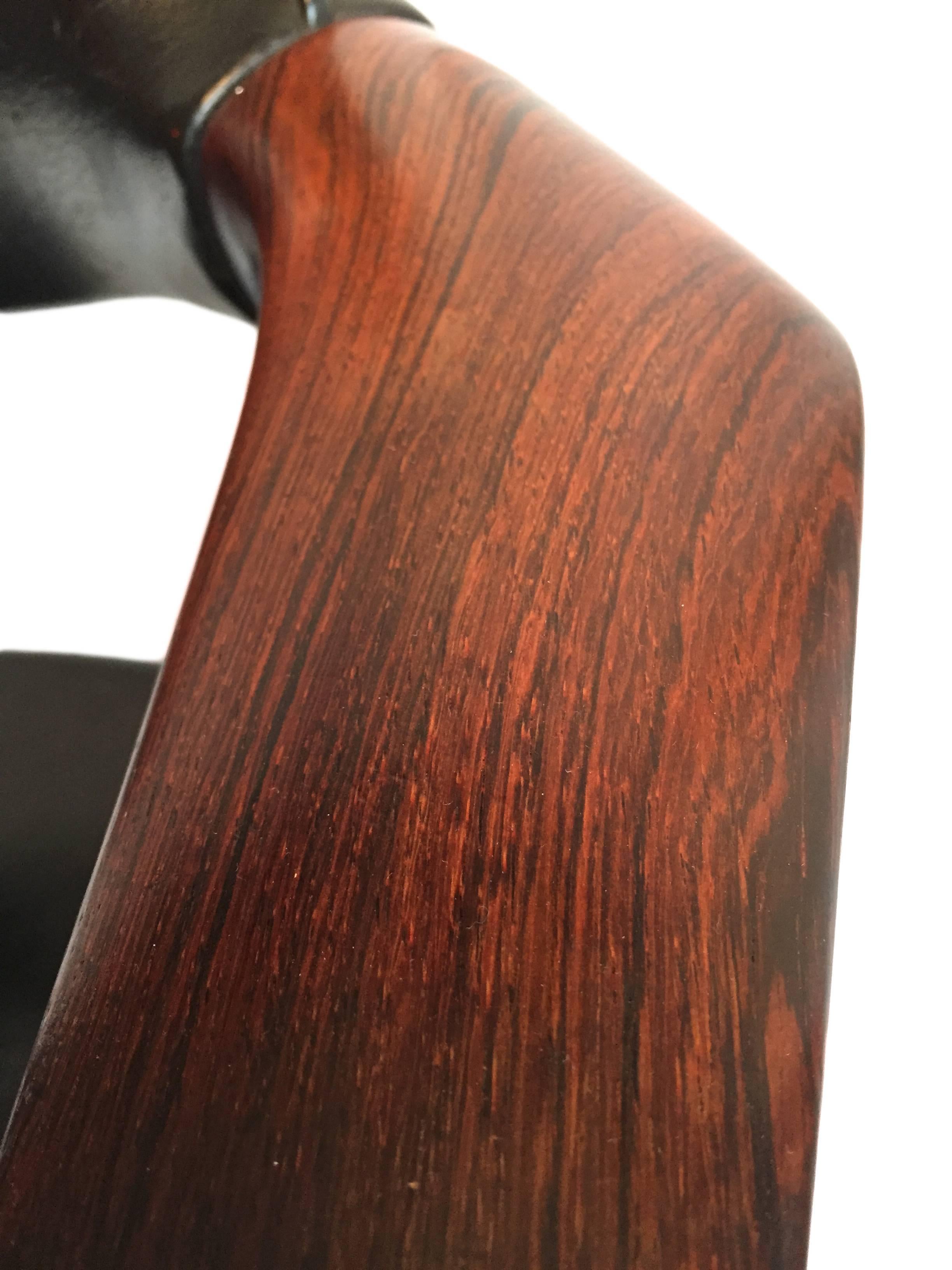 Rare Grete Jalk design for Glostrup, Denmark 1960.
Solid Brazilian rosewood, original black vinyl upholstery. 4 available. All in excellent condition.
Enquire for upholstery options.