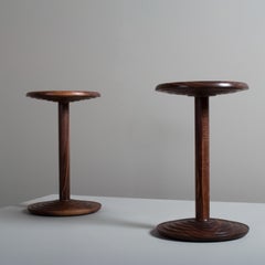 Pair of Handcrafted Walnut Side Drink Tables