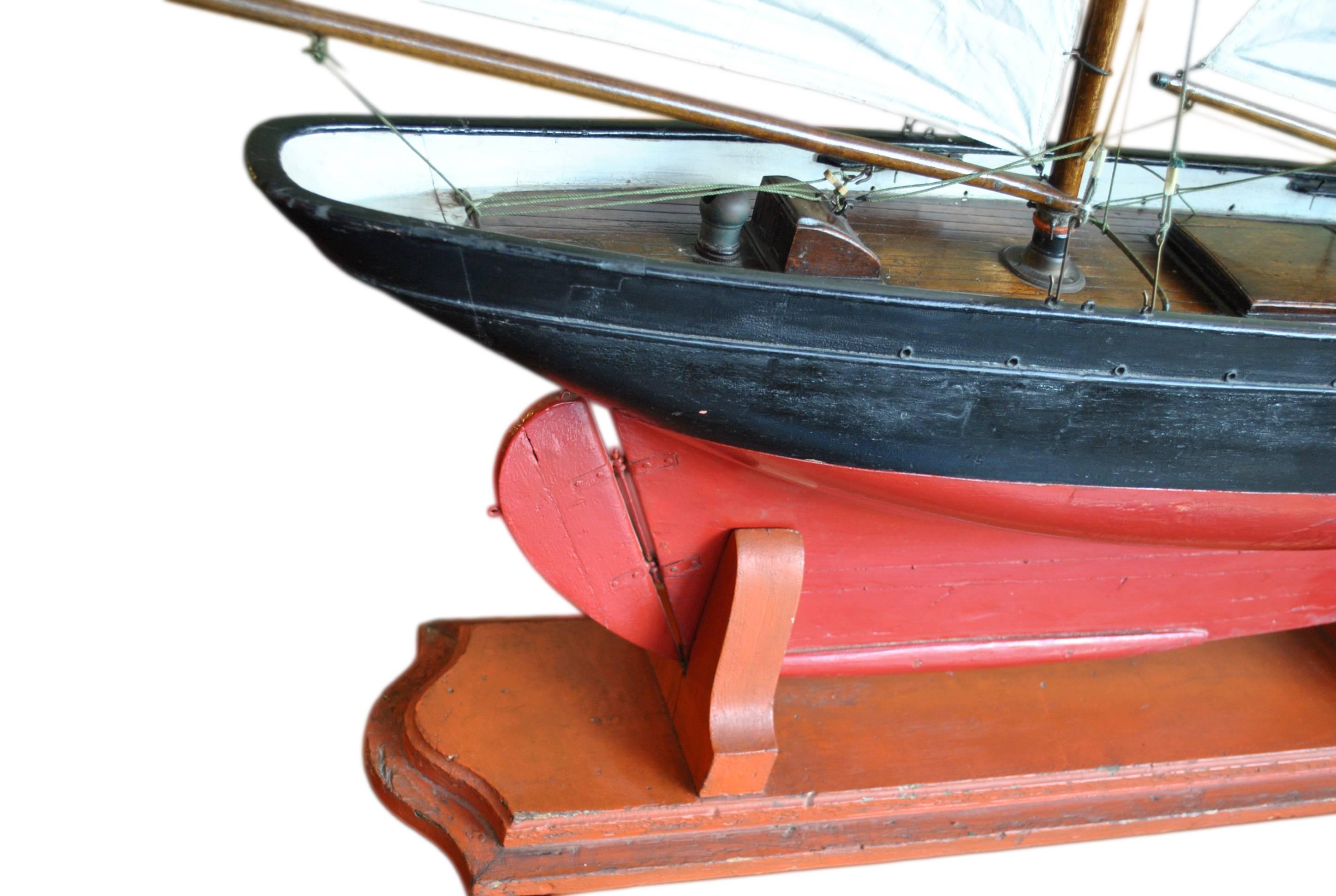 English Large Antique Pond Yacht, rare twin-mast Topsail Schooner, 1884