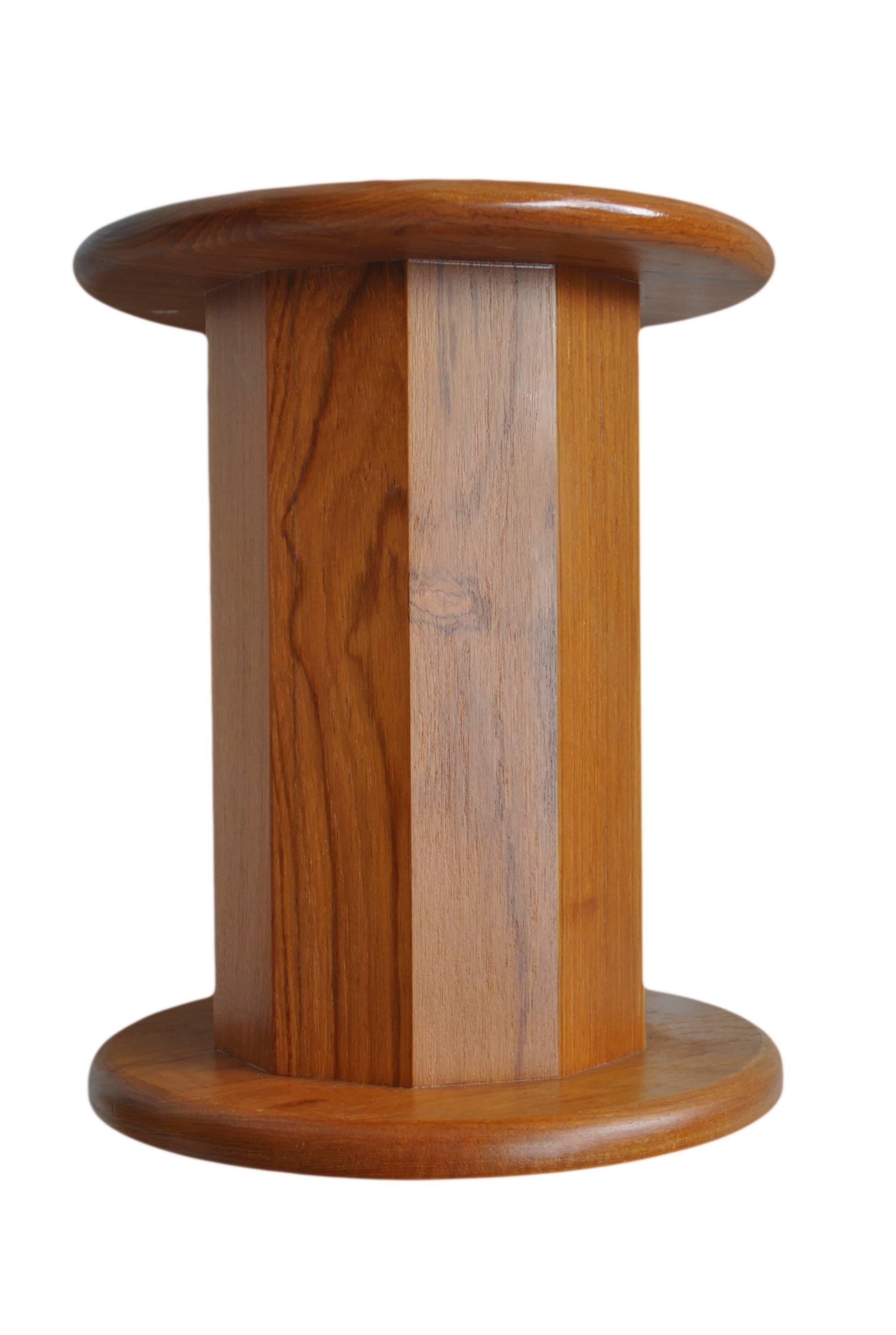 Unique pair of Danish Mid-Century pedestals, circa 1960. Constructed from teak. Can be used in a variety of ways as tables, nightstands or stools.
Very nicely crafted.