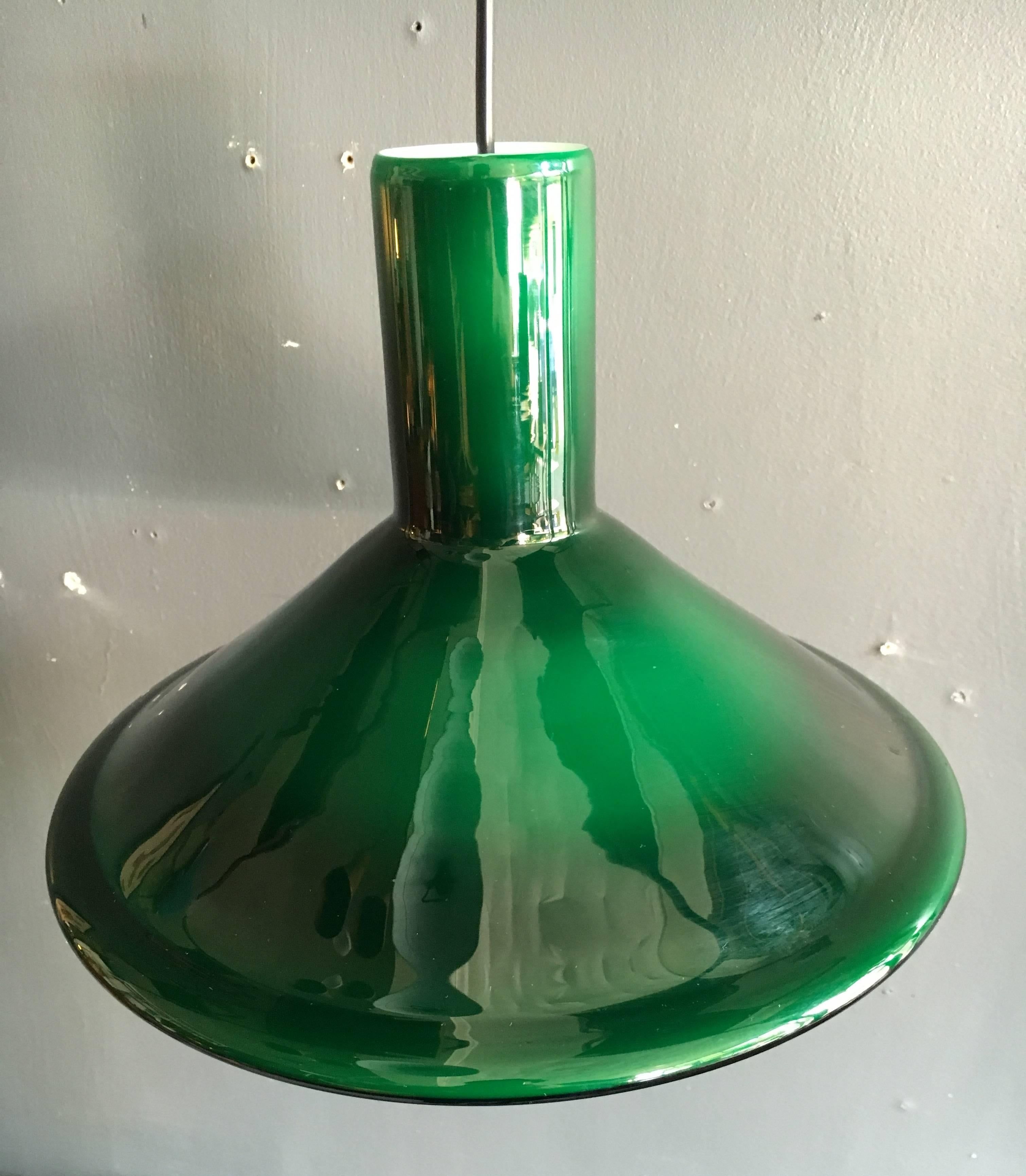 Pair of Danish mid-century pendant lights by Michael Bang, Holmegaard Glass P&T. 2