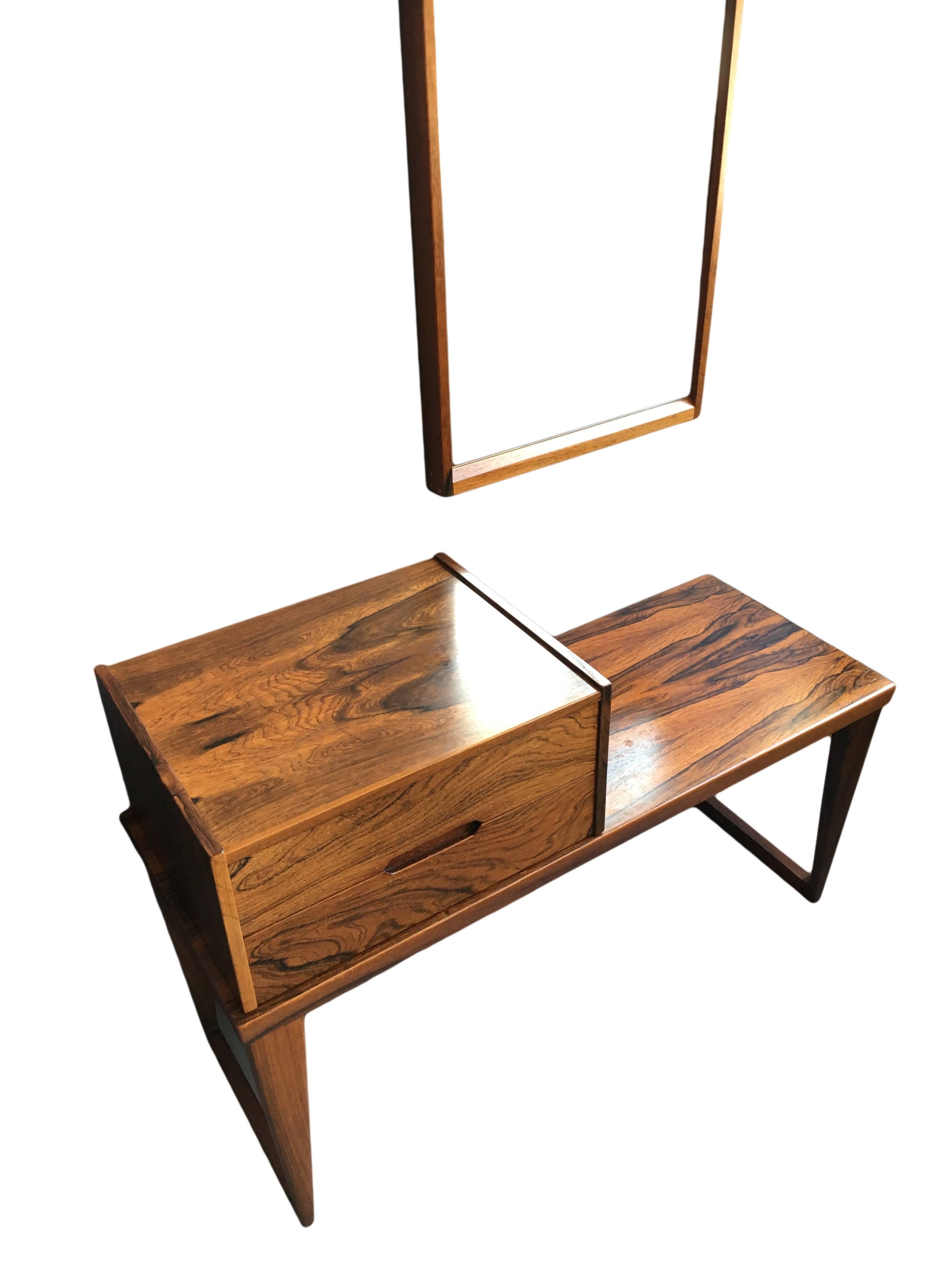 Danish Kai Kristiansen - Aksel Kjersgaard rosewood bench, drawers and mirror.