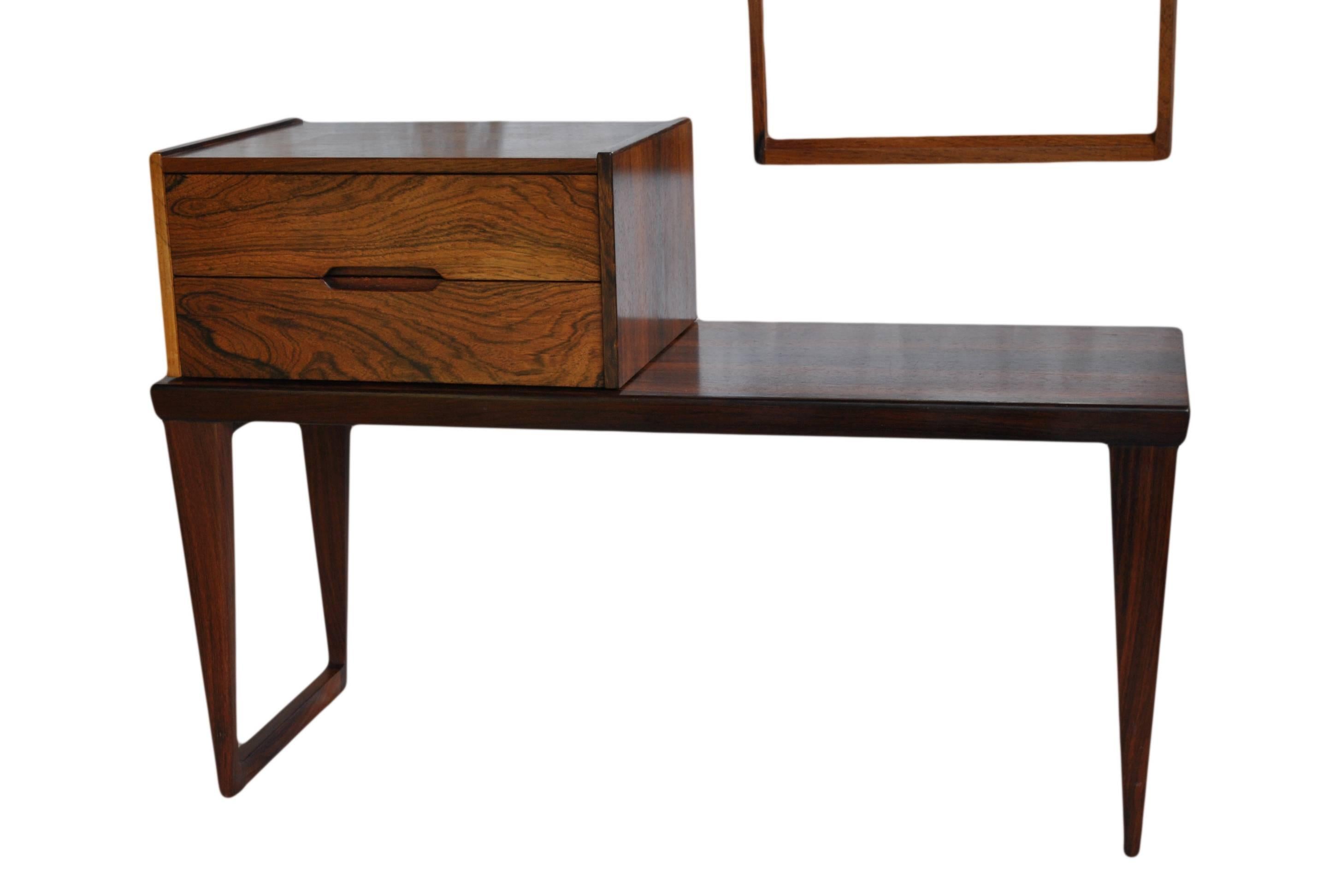 Mid-Century Modern Kai Kristiansen - Aksel Kjersgaard rosewood bench, drawers and mirror. 
