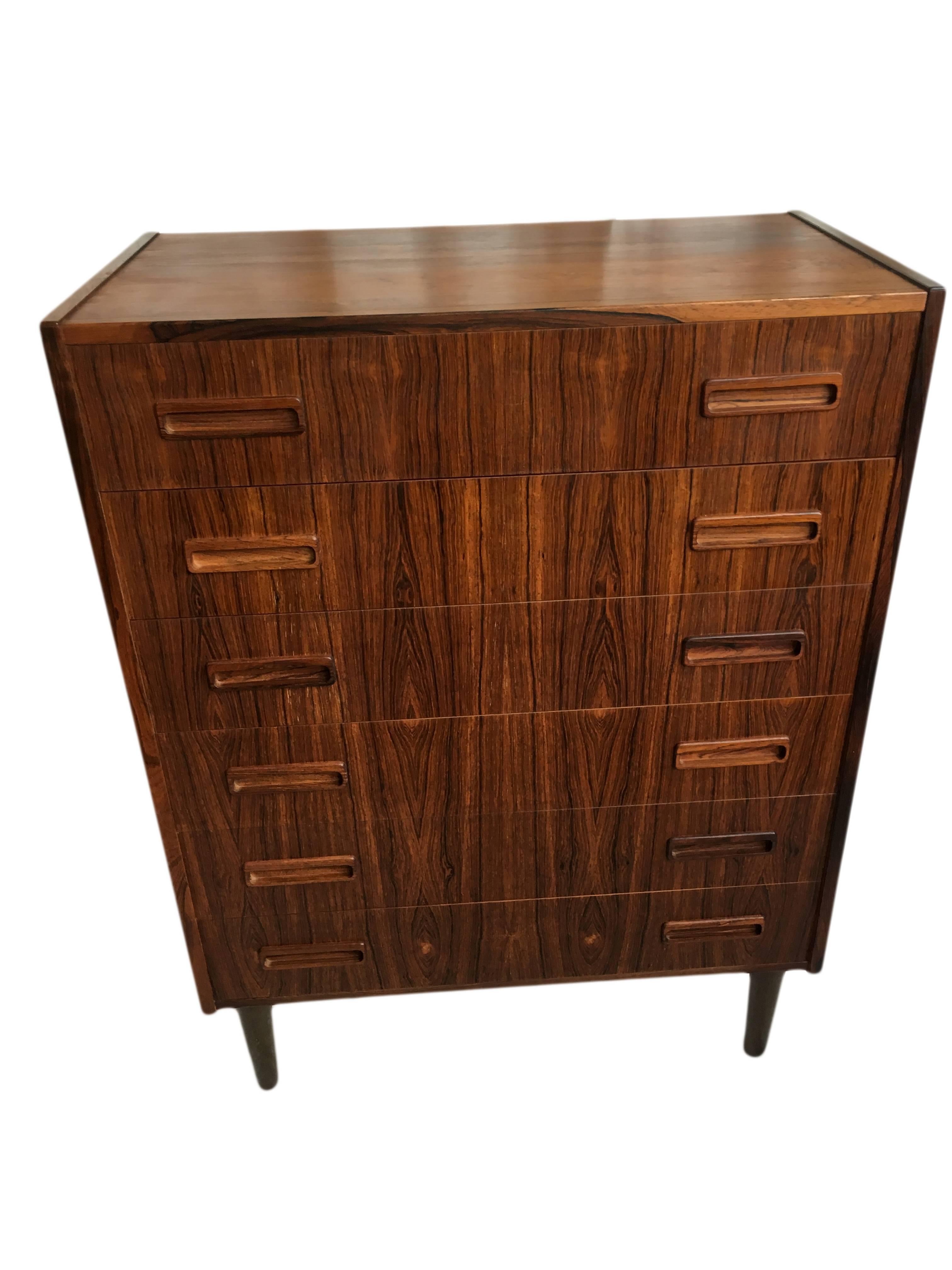 Santos rosewood chest of drawers produced by Westergaard, Denmark, circa 1960. Superb condition.
 