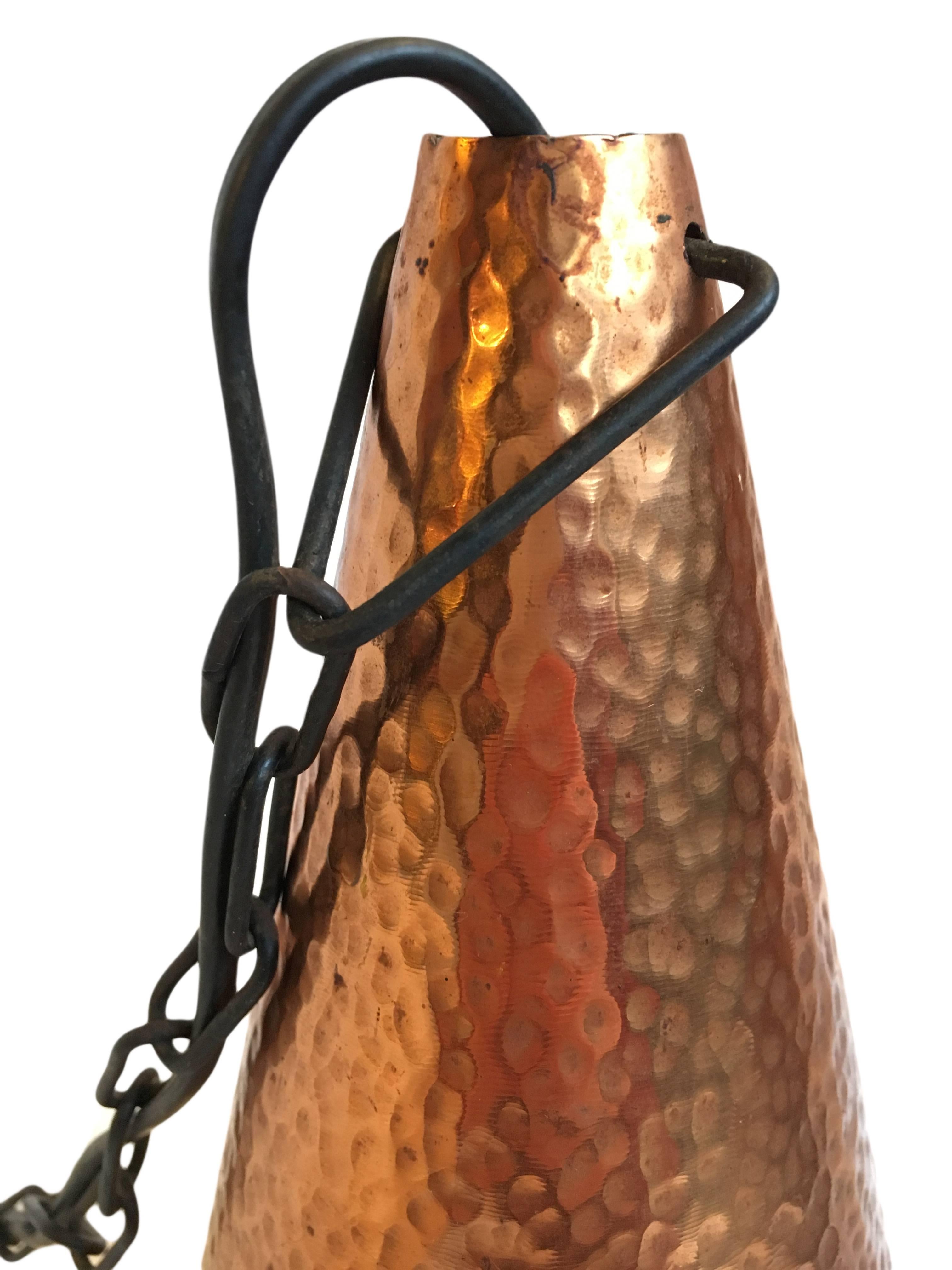 Arts and Crafts Hammered Copper Pendant Lights, a pair, Denmark. 