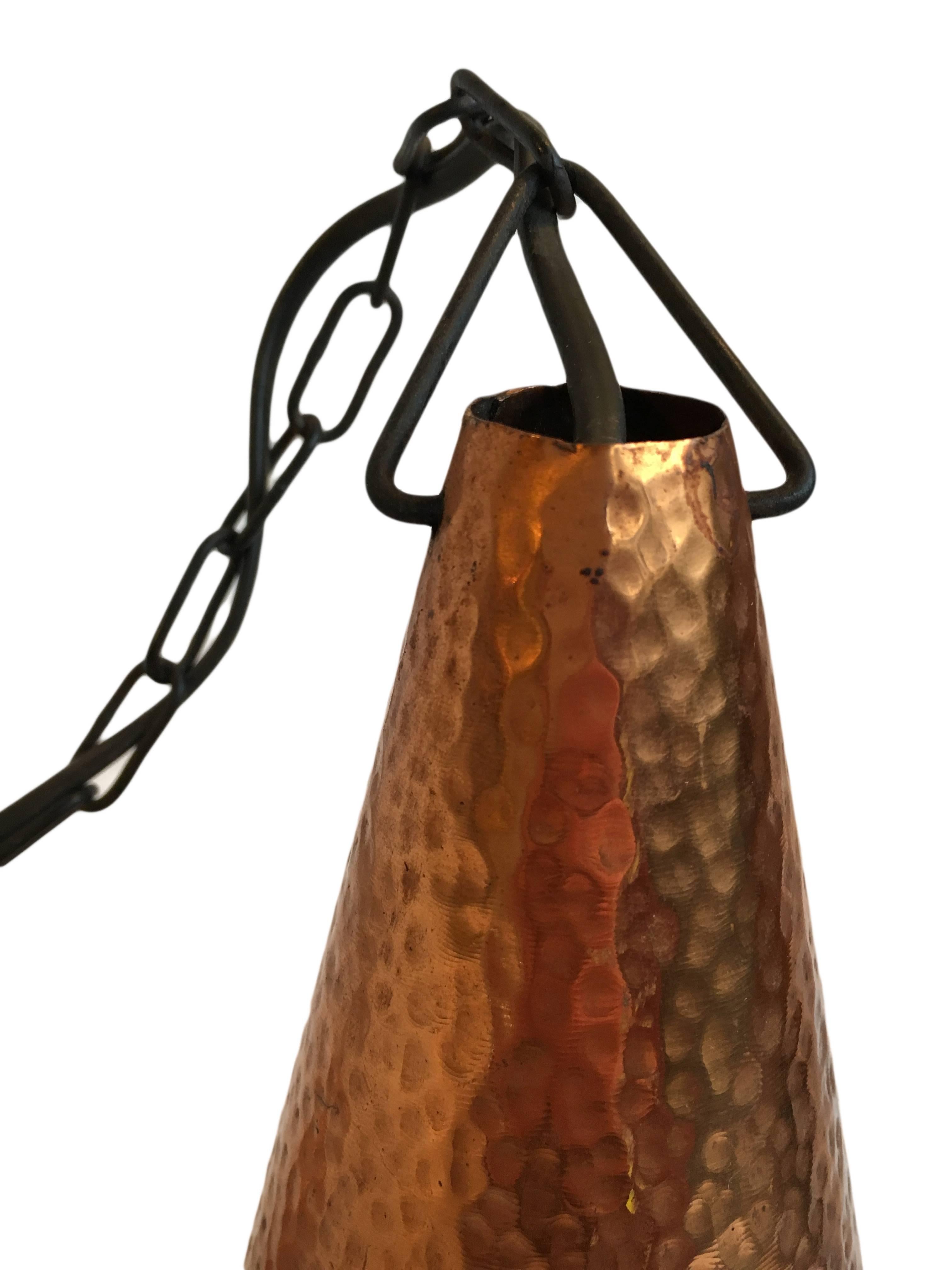 Danish Hammered Copper Pendant Lights, a pair, Denmark. 