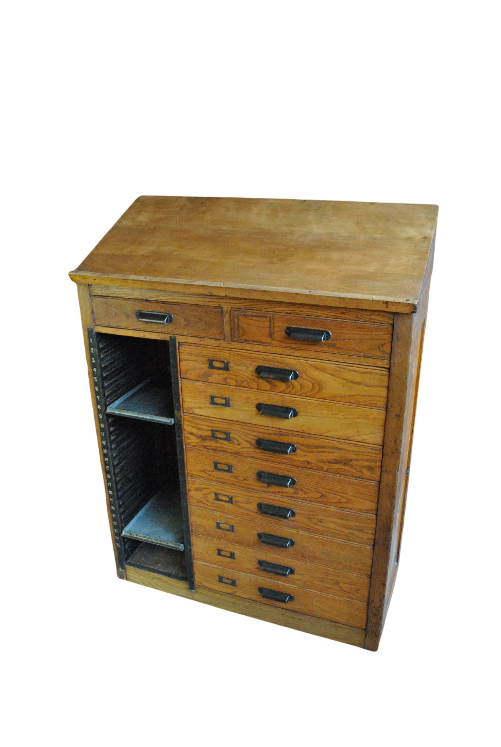 Early 20th Century Antique Oak Letterpress Printers Cabinet