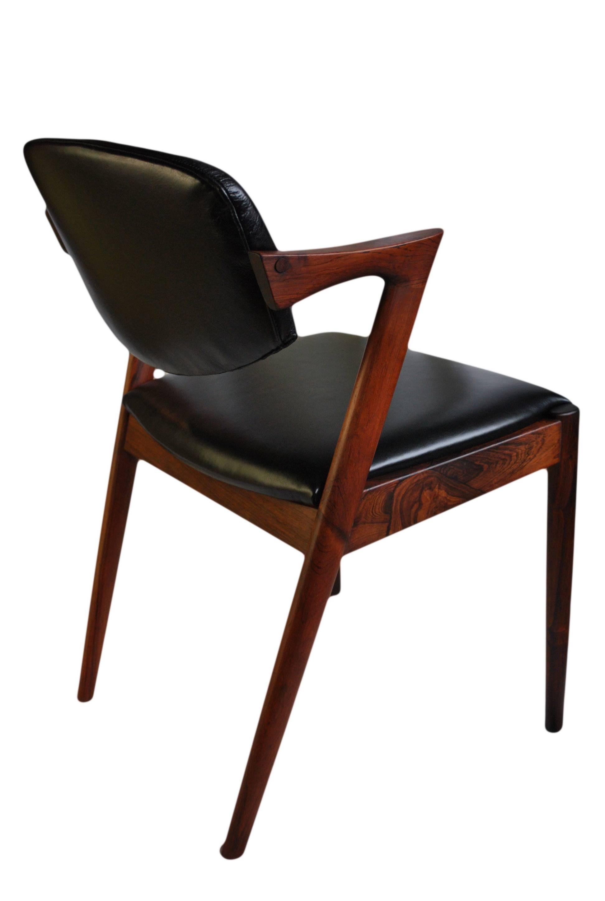 Leather Six Fully Restored and Reupholstered Kai Kristiansen Rosewood Model 42 Chairs