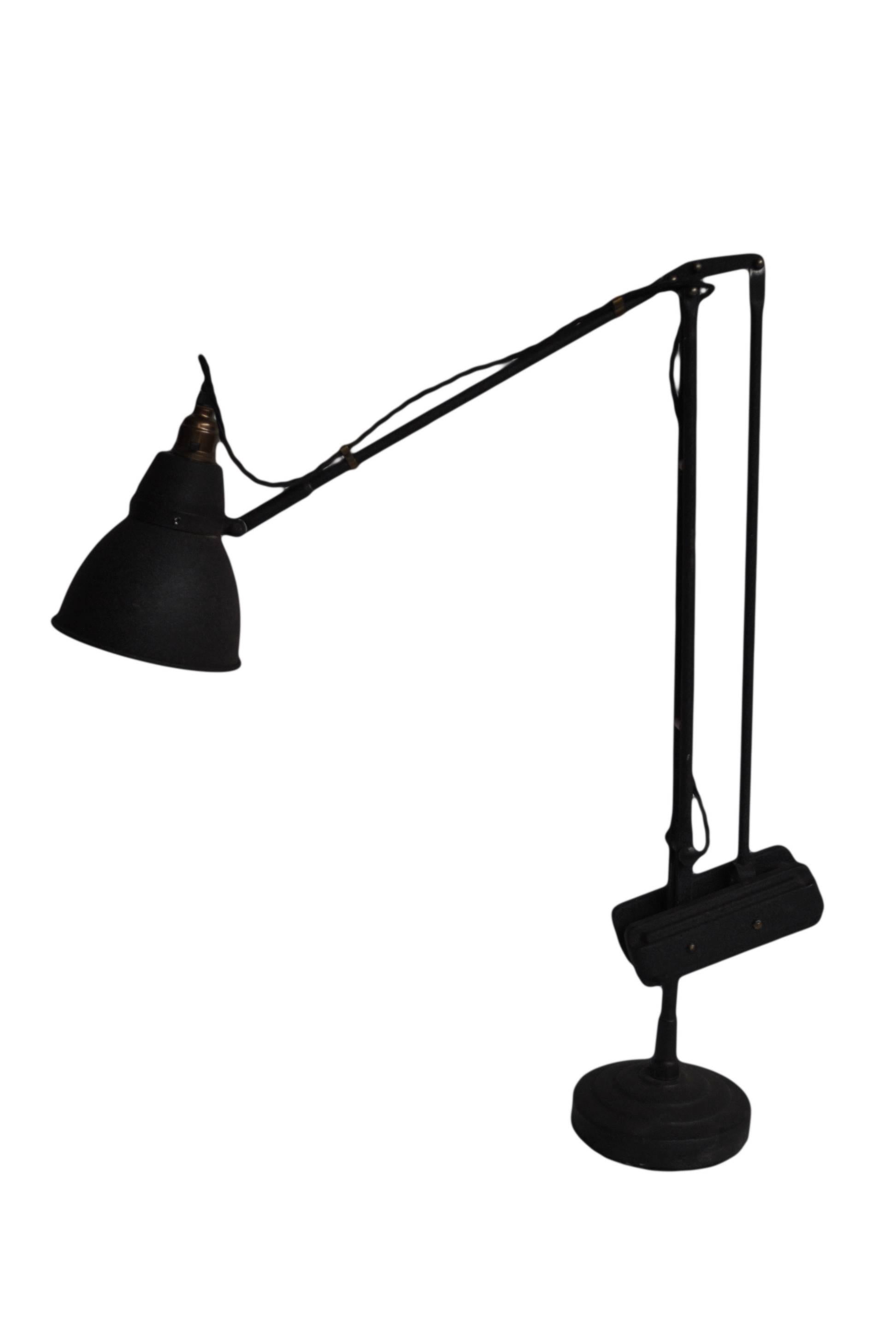 A highly unusual European counterbalance Anglepoise lamp. Produced early in the 20th century. Retaining its matte black original paintwork. Fully re-wired.
Moves and positions effortlessly.