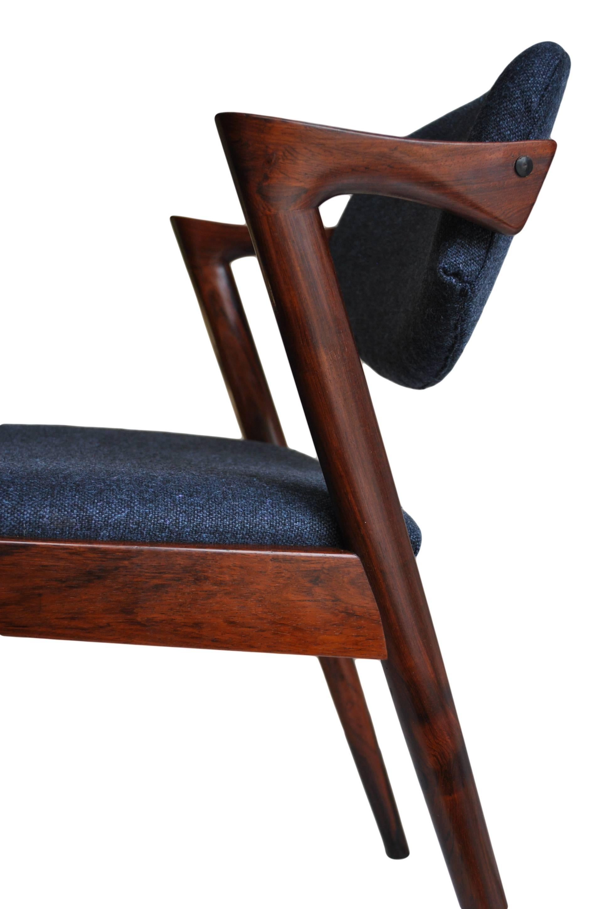 Mid-Century Modern Kai Kristiansen rosewood Model 42, restored and reupholstered, set of 8.