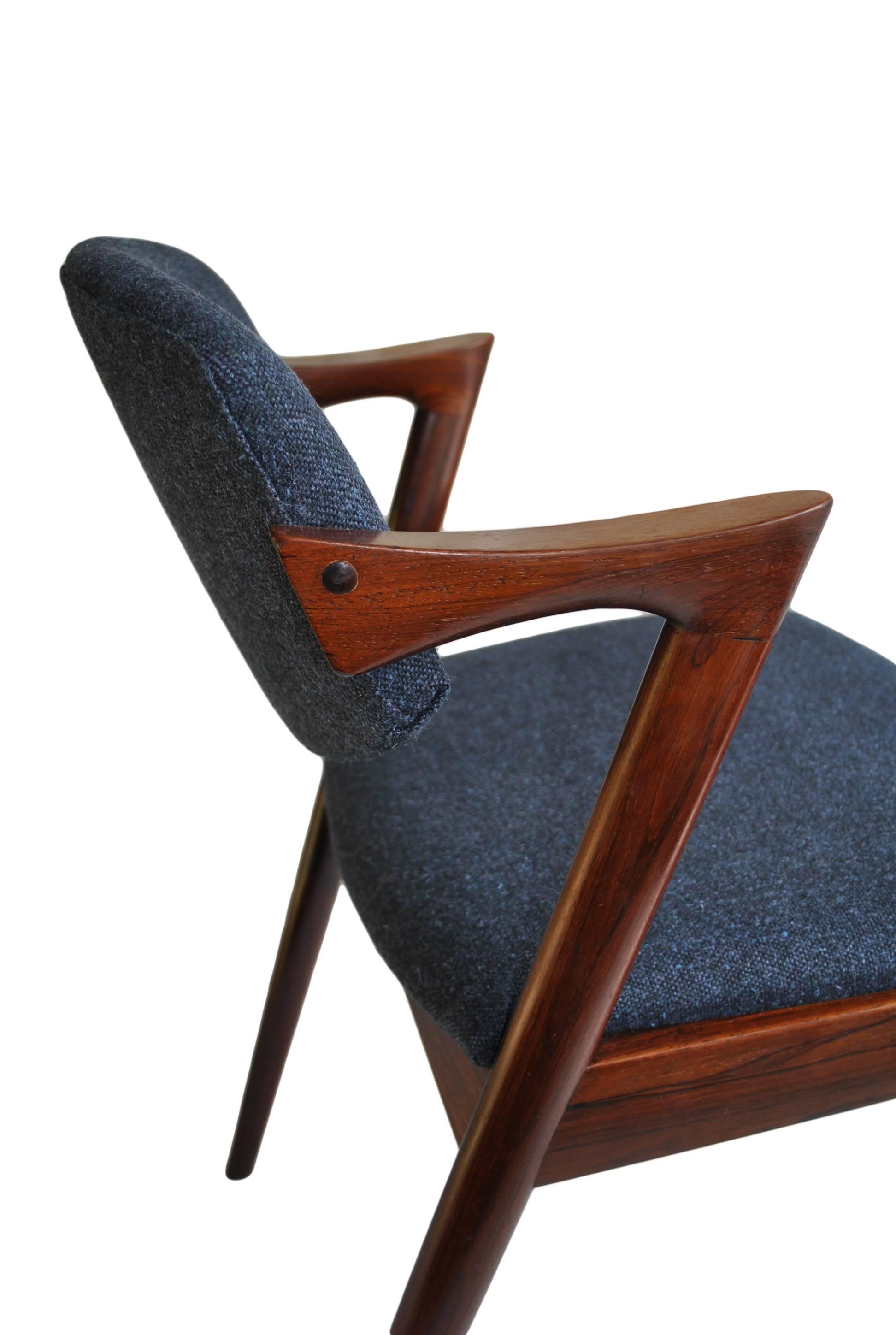 Cotton Kai Kristiansen rosewood Model 42, restored and reupholstered, set of 8.