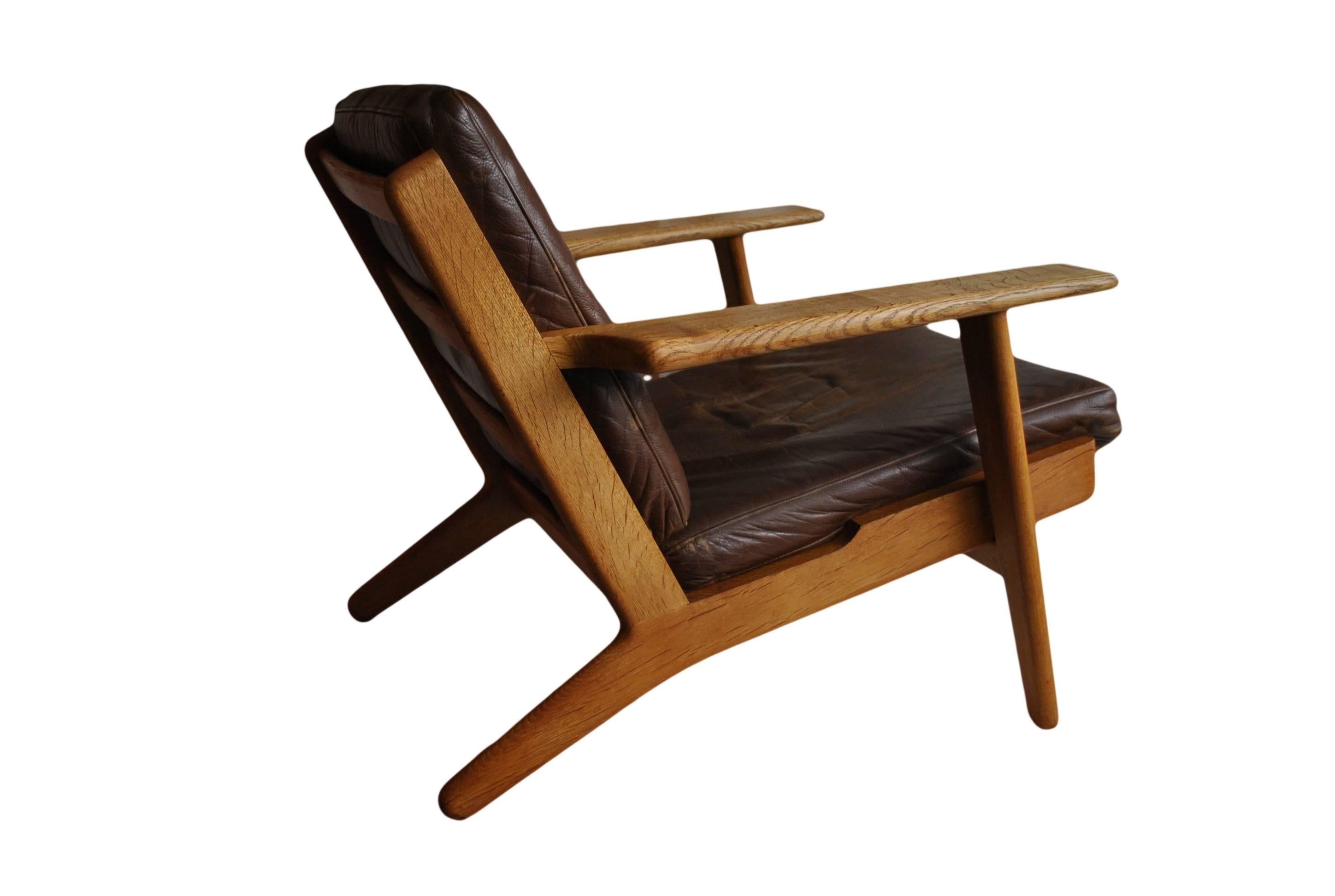 Pair of Hans J Wegner ge290 Oak Lounge Chairs, 1950s. Refurbished. 1