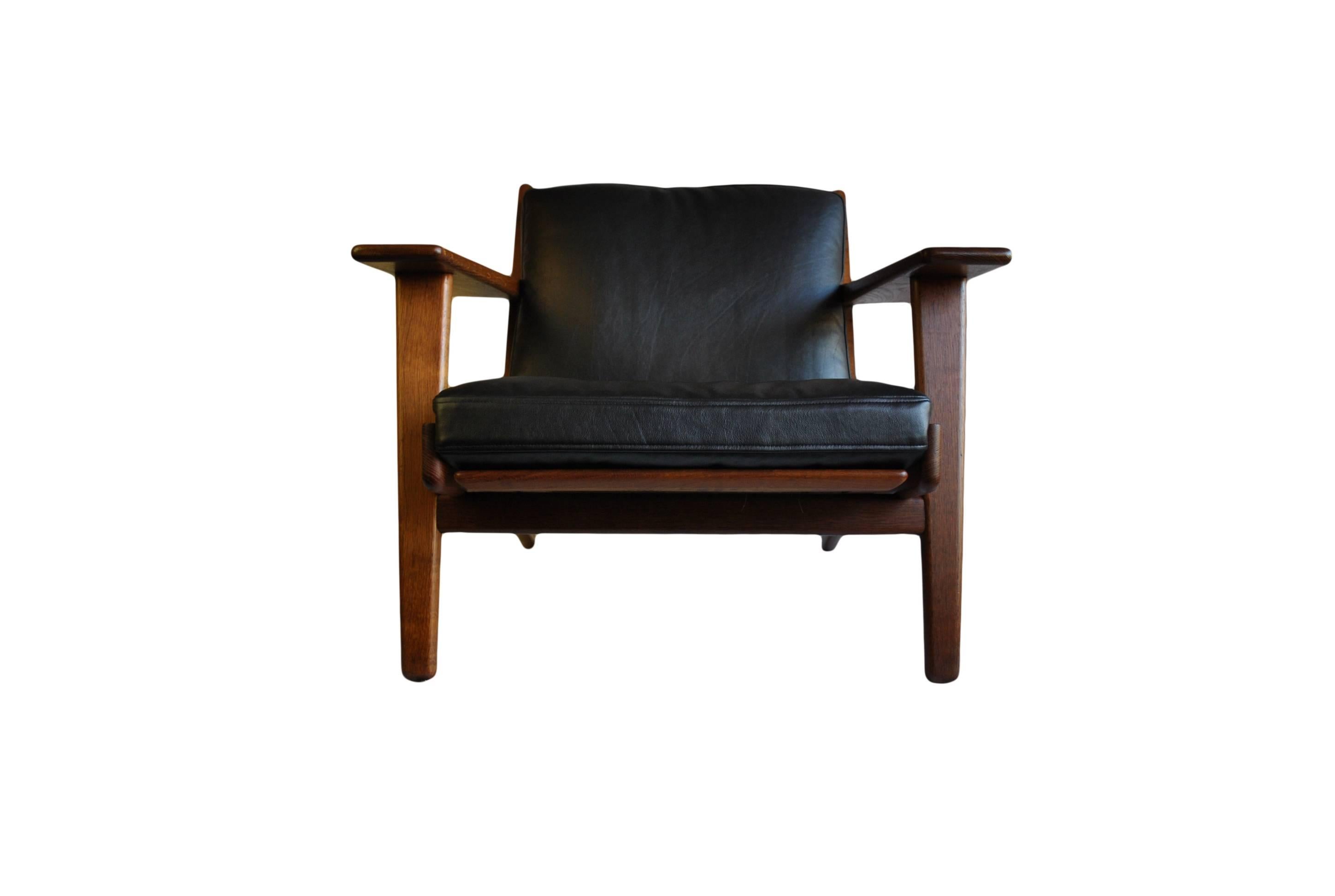 Danish Pair of Hans J Wegner GE290 Lounge Chairs, Fumed Oak, New Leather, Restored