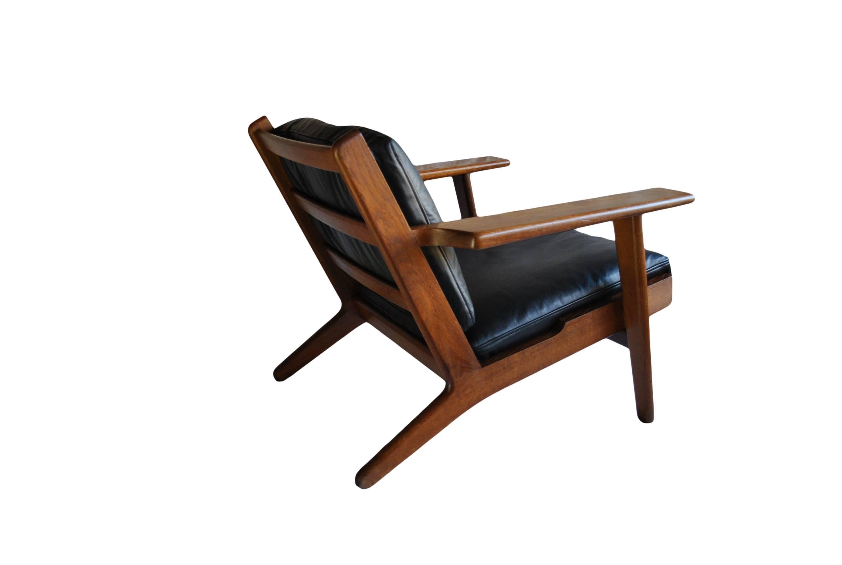 Leather Pair of Hans J Wegner GE290 Lounge Chairs, Fumed Oak, Fully Refurbished