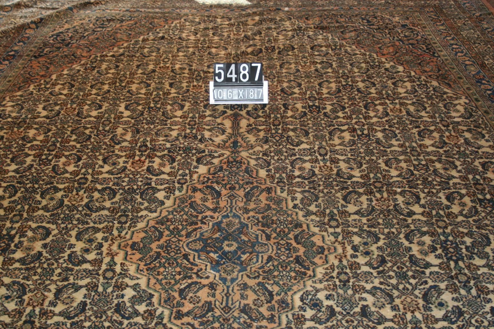 Glorious antique Bibikabad Persian gallery rug. This carpet was a special order entry or gallery carpet woven in the western sector of Persia present day Iran. The wool is a blend of camel hair and fine sheep wool. The design is a tight medallion on