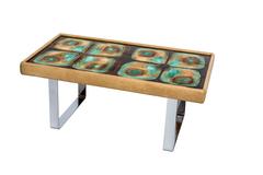Mid-Century Modern Hand-Glazed Tile Coffee Table