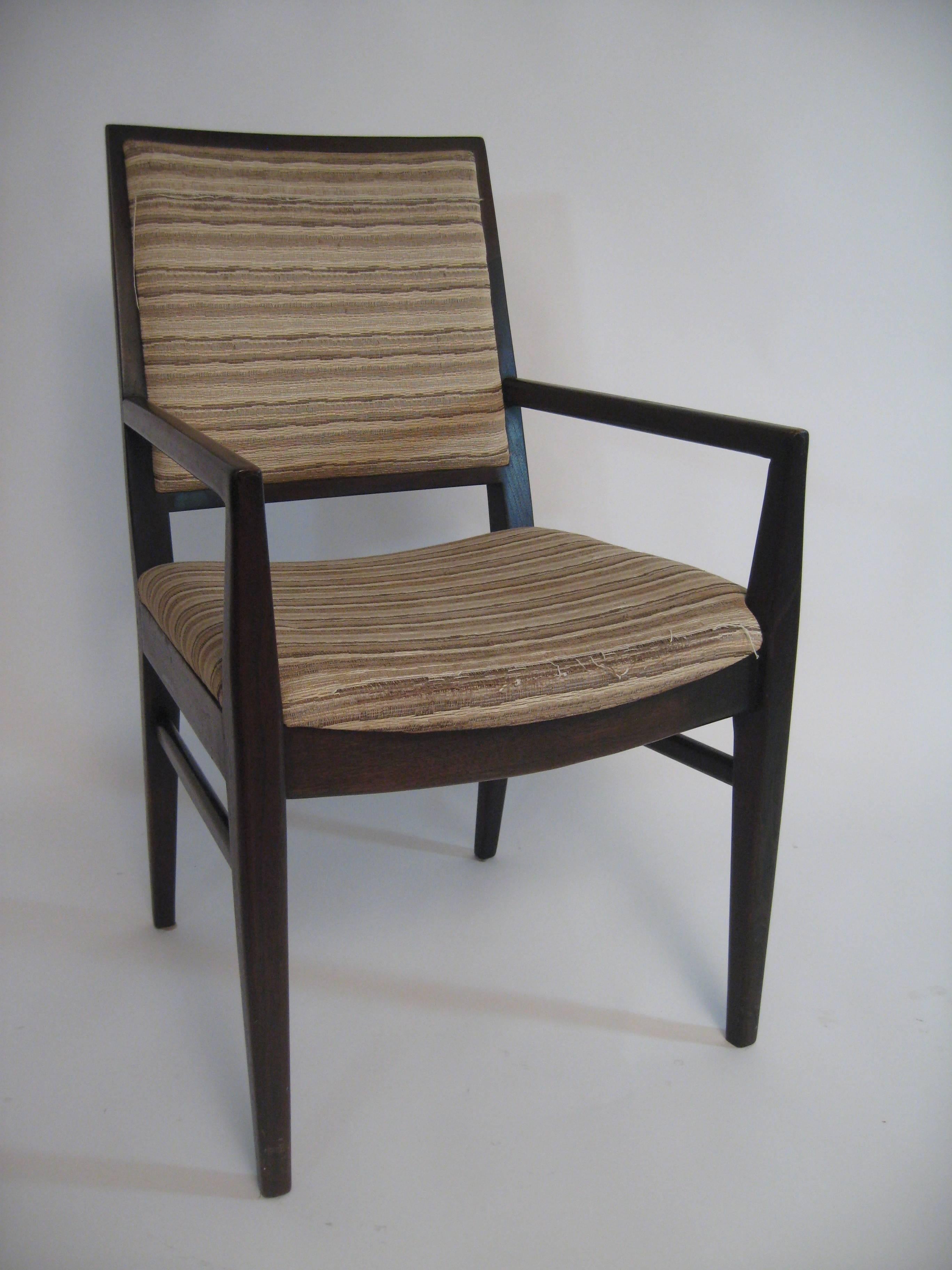 American Six John Stuart Modern Walnut and Caned Dining Chairs