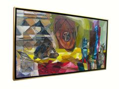 1963 Cubist "African Still Life" Mixed-Media Assemblage Painting