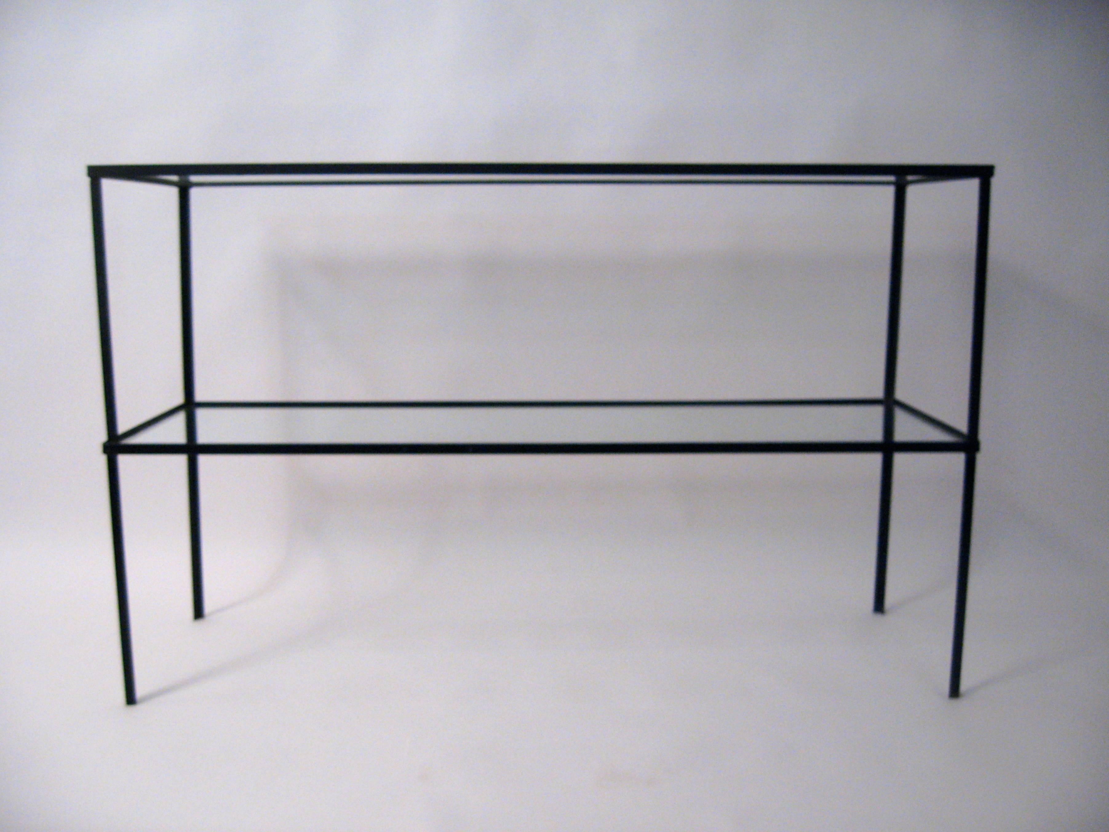 Mid-Century Modern Pair of Frederick Weinberg Iron and Glass Shelves