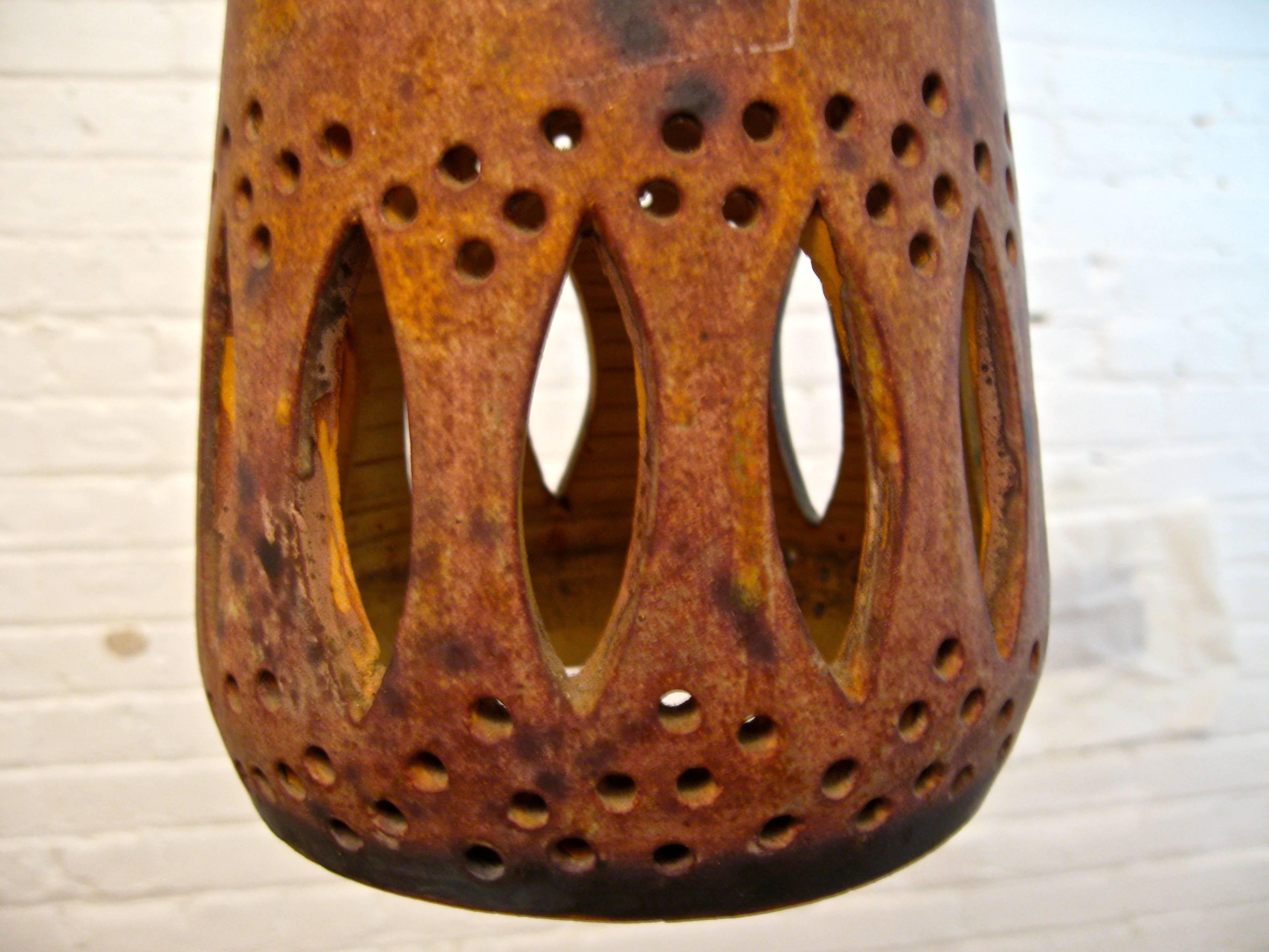 Brutalist 1960s Martz Beehive Style Art Pottery Pendant Light Fixture