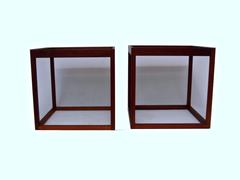 Danish Modern Teak and Smoked Glass Cube End Tables