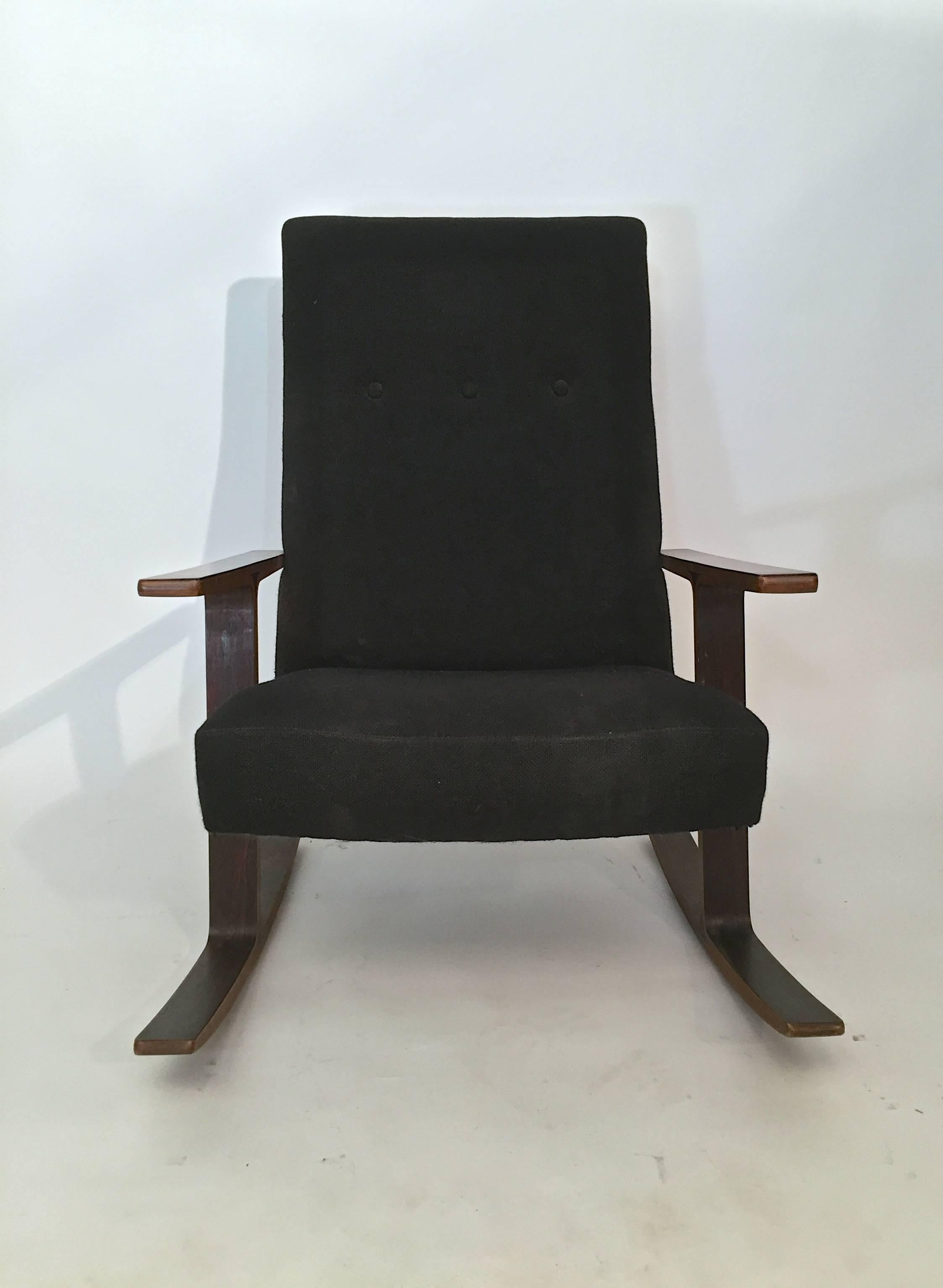 Scandinavian Modern Rosewood Rocking Chair Manner of Mitsumasa Sugasawa for Tendo Mokko