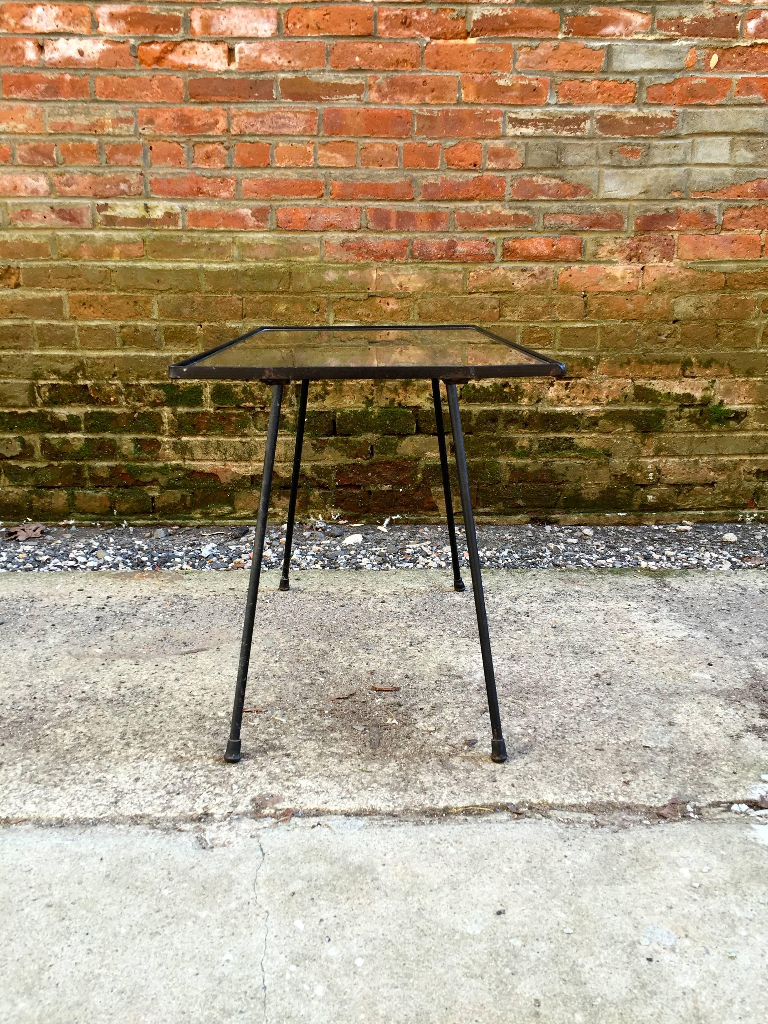 Mid-Century Modern Paul McCobb Style Iron and Glass Side Table