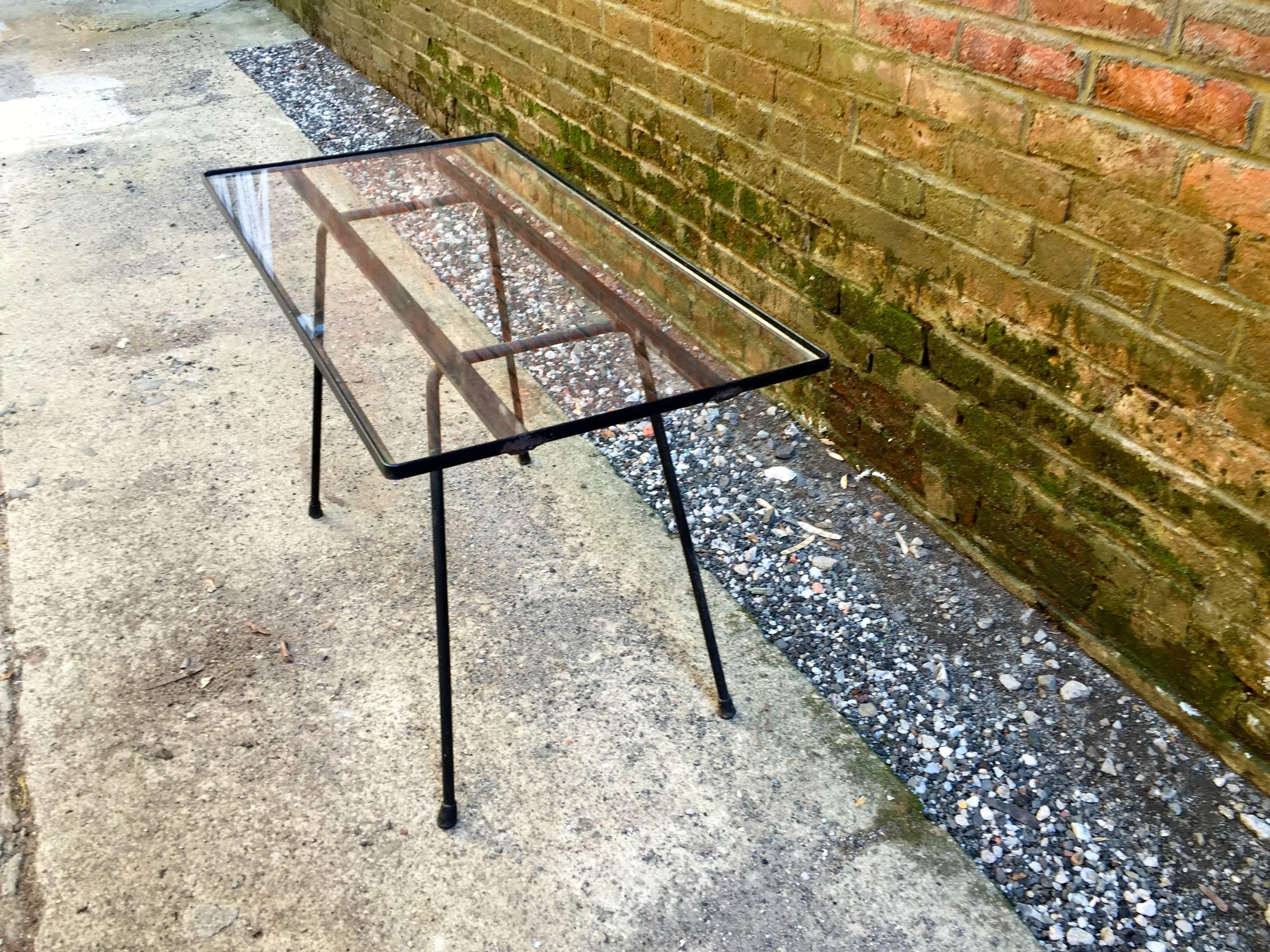 Paul McCobb Style Iron and Glass Side Table In Good Condition In Garnerville, NY