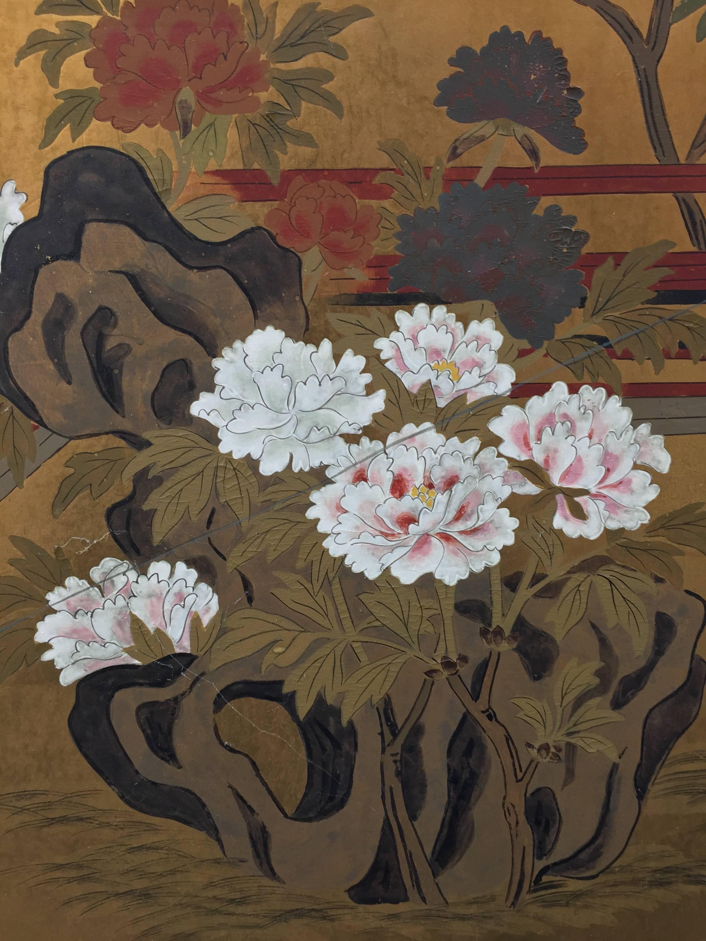 Gilded and Painted Japanese Folding Screen 1