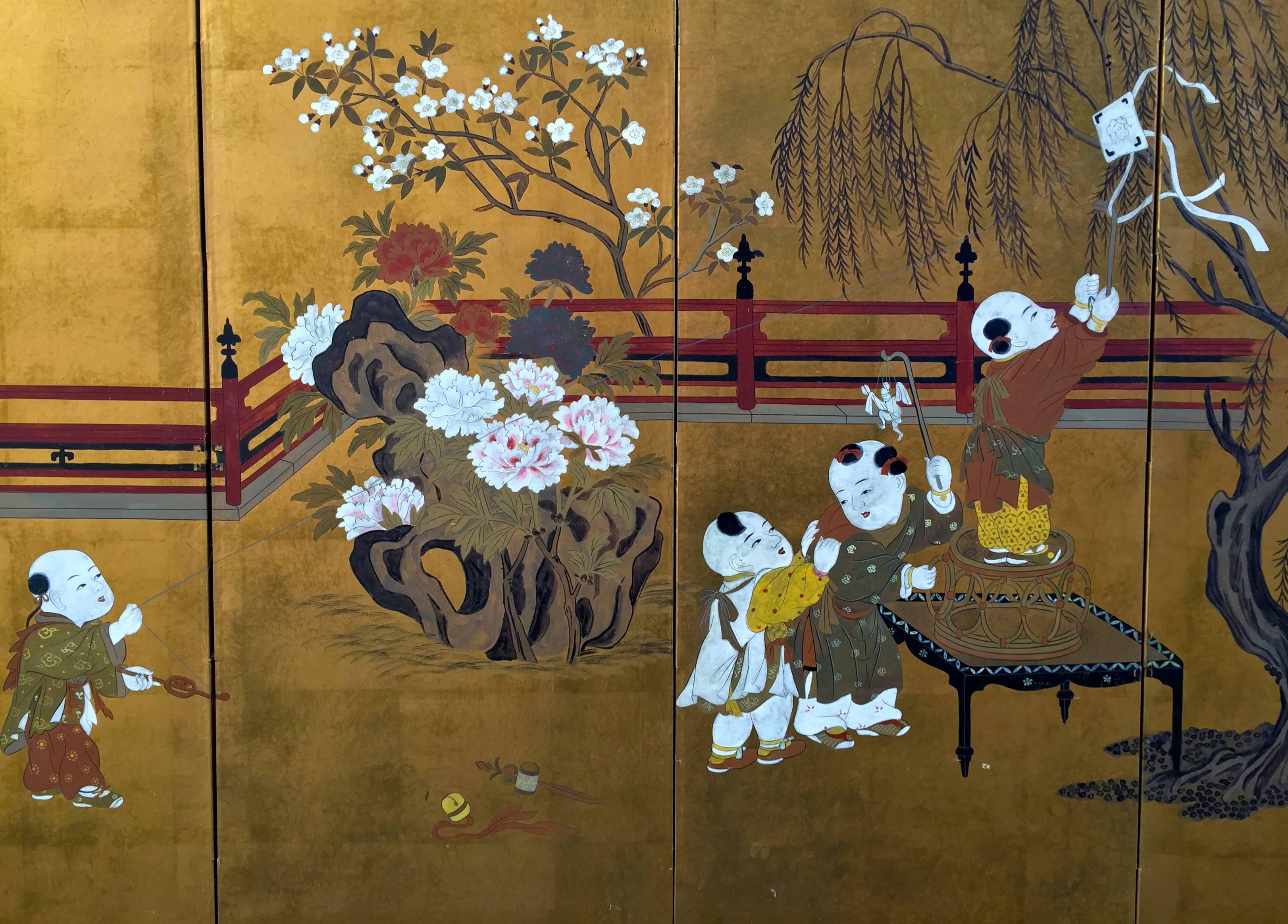 Gilded and Painted Japanese Folding Screen 2